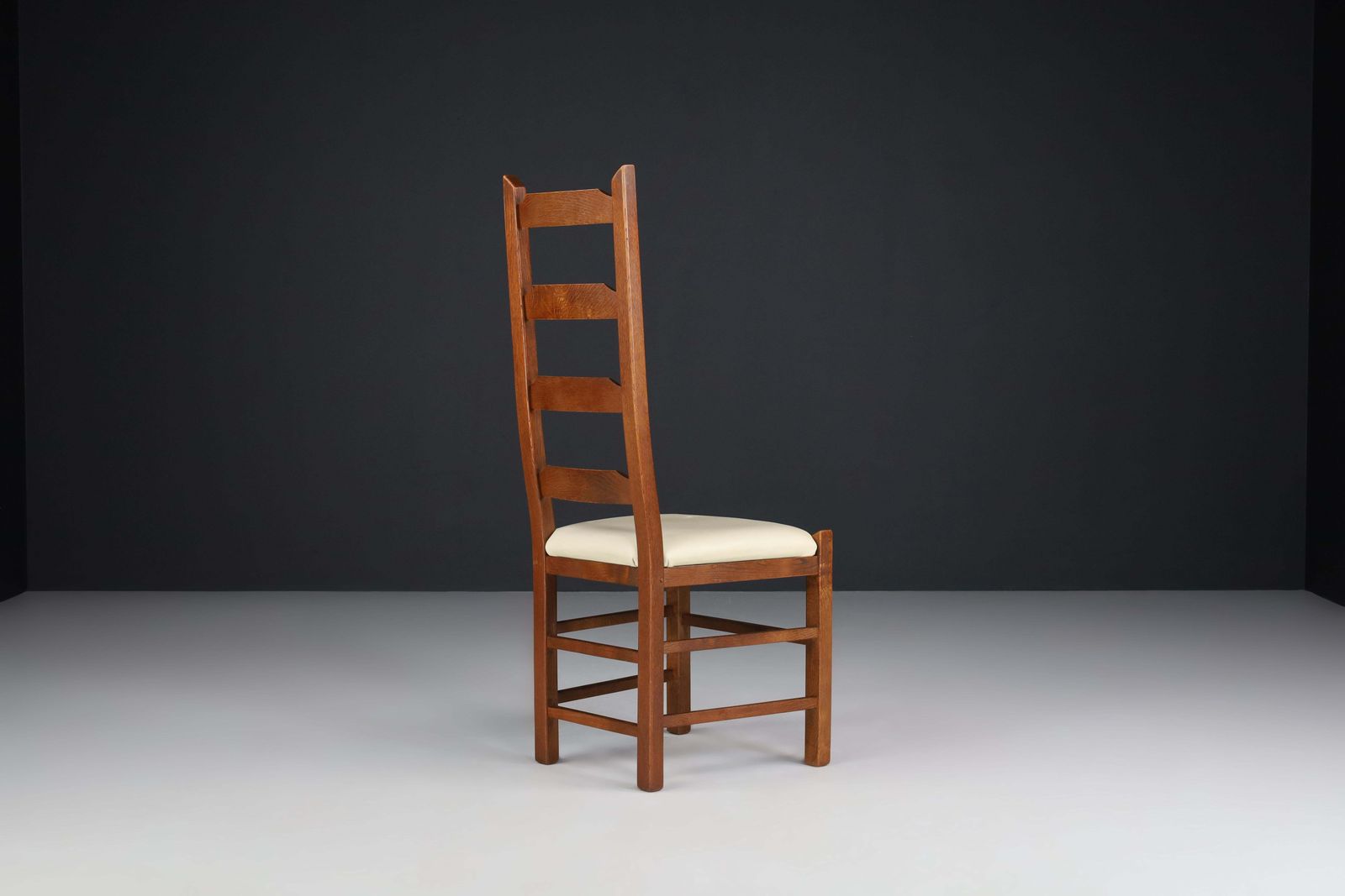 Ladder Back Chairs Crafted In Oak And Leather Seats, France, 1950s photo 2734.0