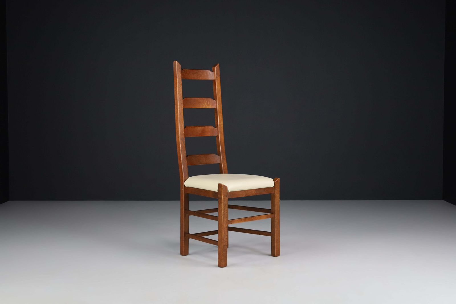 Ladder Back Chairs Crafted In Oak And Leather Seats, France, 1950s photo buy