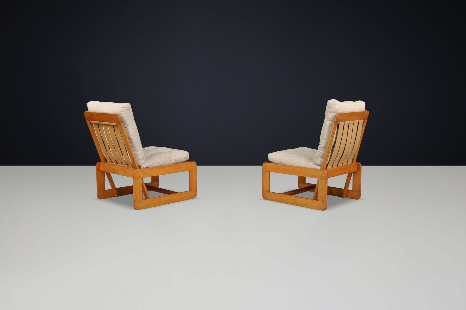 Pinewood Lounge Chairs In Original Jute Fabric Italy 1970s photo 2917.0
