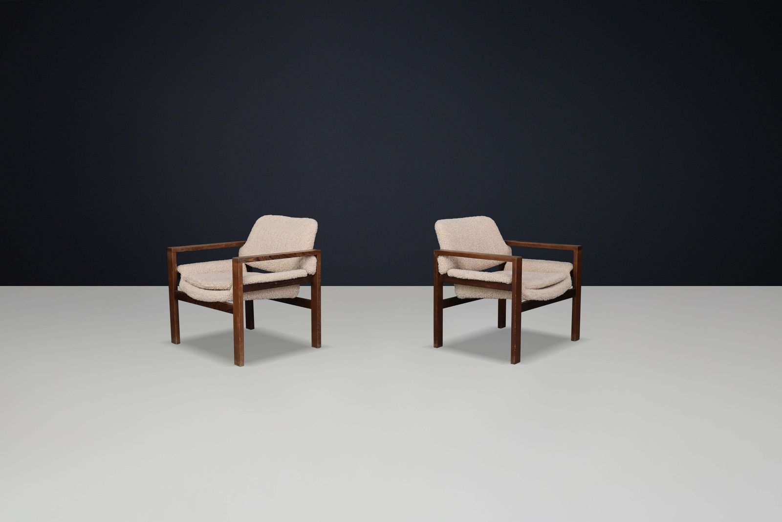 Scandinavian Modern Oak Armchairs With Teddy Upholstery, Finland, 1960s photo furniture