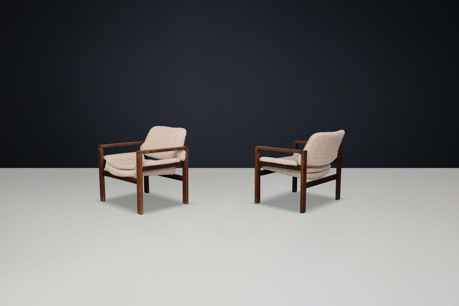 Scandinavian Modern Oak Armchairs With Teddy Upholstery, Finland, 1960s photo Furniture