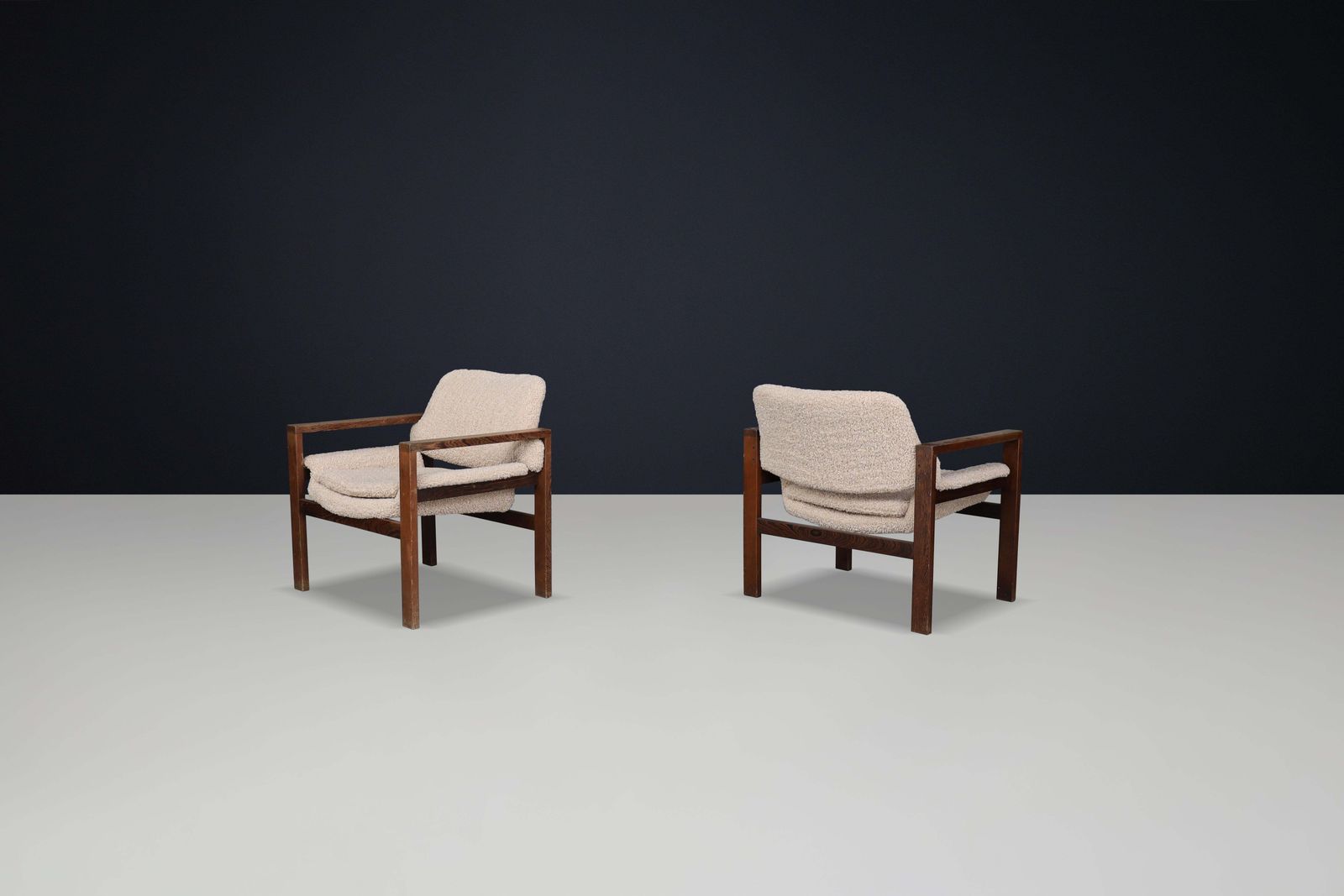 Scandinavian Modern Oak Armchairs With Teddy Upholstery, Finland, 1960s photo 3657.0