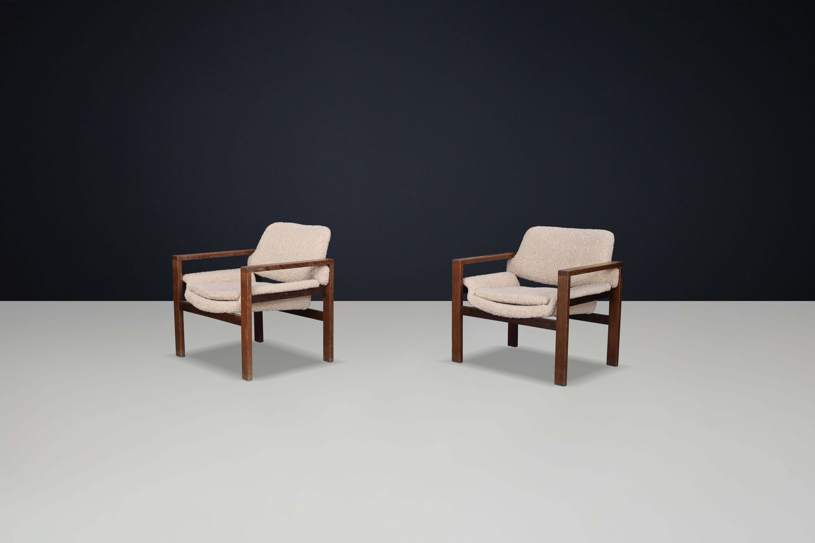 Scandinavian Modern Oak Armchairs With Teddy Upholstery, Finland, 1960s photo vinterior