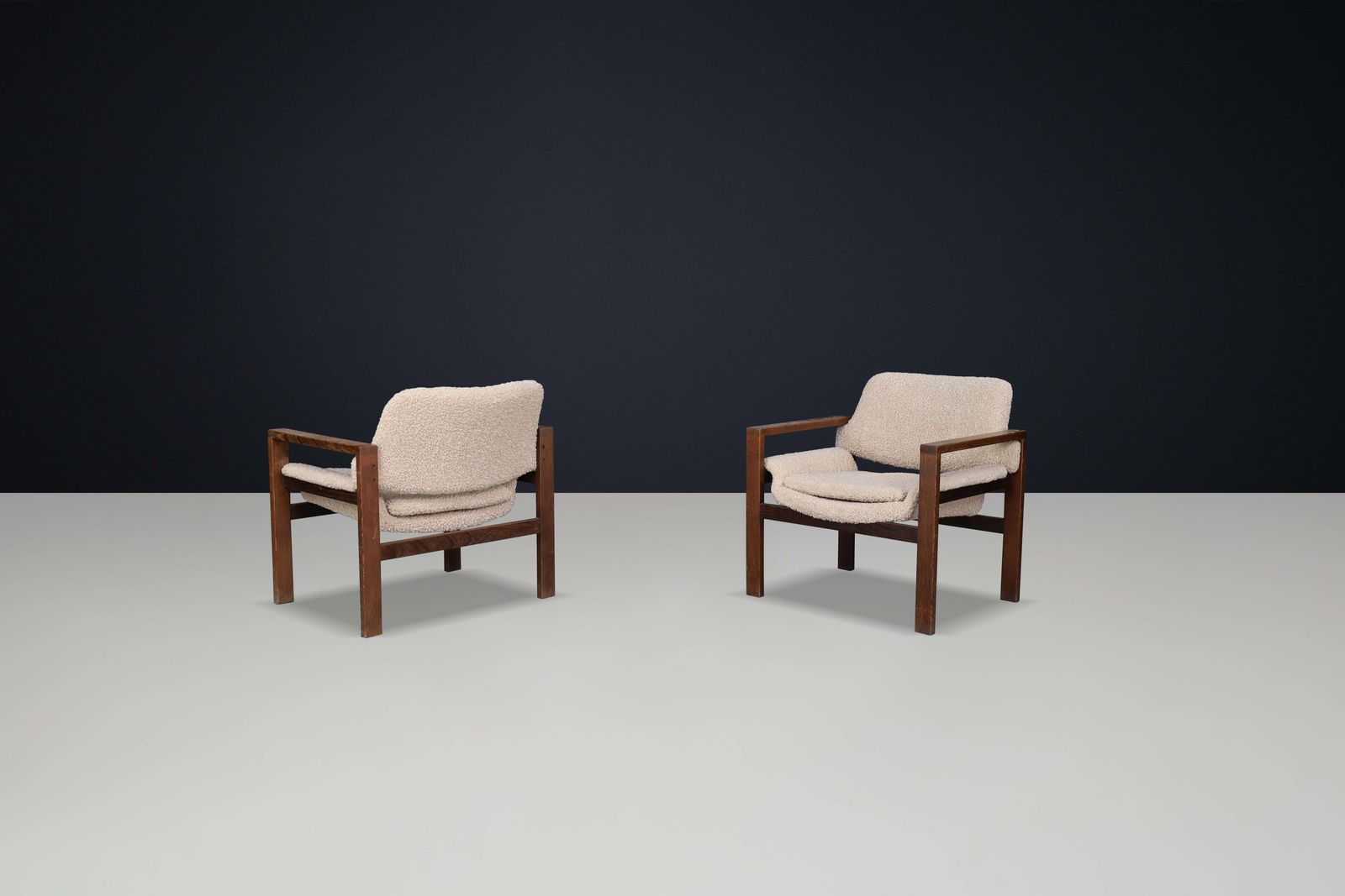 photo furniture Scandinavian Modern Oak Armchairs With Teddy Upholstery, Finland, 1960s