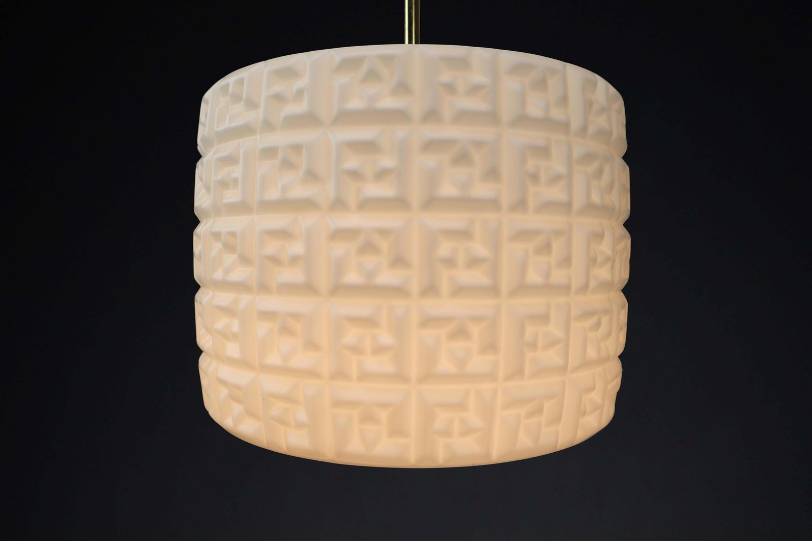 Mid Century Opaline And Brass Pendants With Ff Logo Czech Republic, 1970s photo for sale