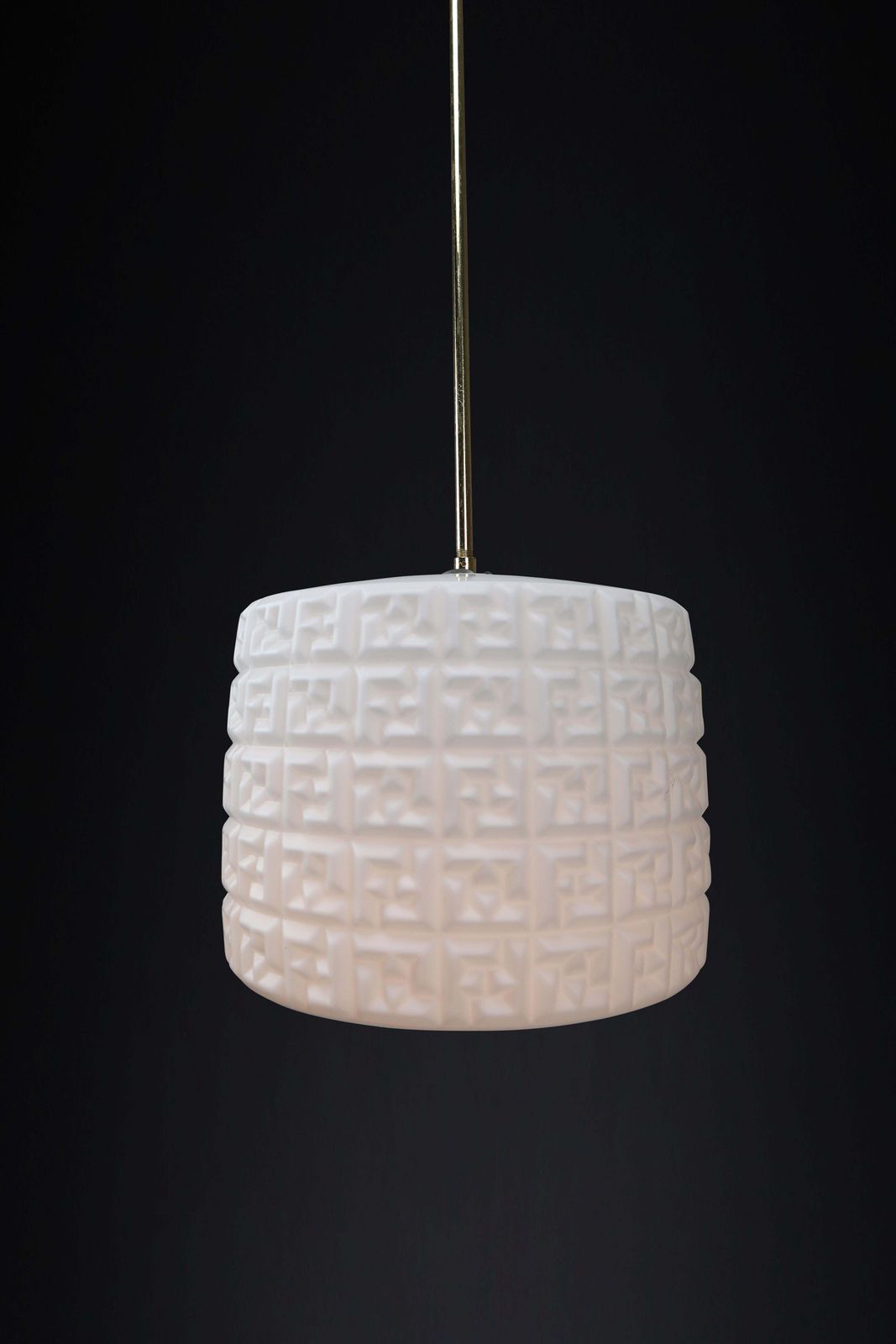 photo furniture Mid Century Opaline And Brass Pendants With Ff Logo Czech Republic, 1970s