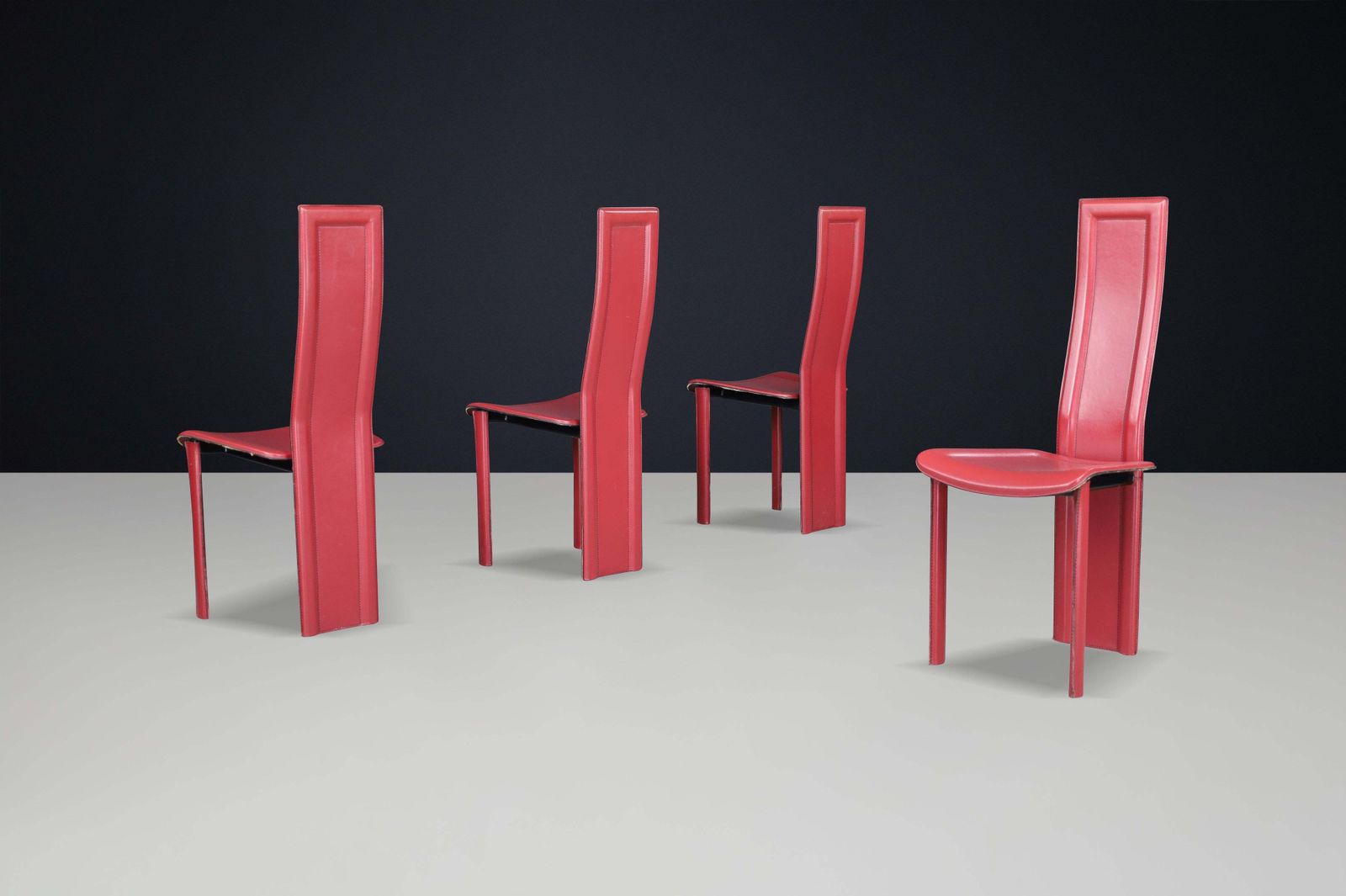 Red Leather ‘Alice’ High Back Dining Chairs By Giorgio Cattelan, Italy, 1980 photo vintage