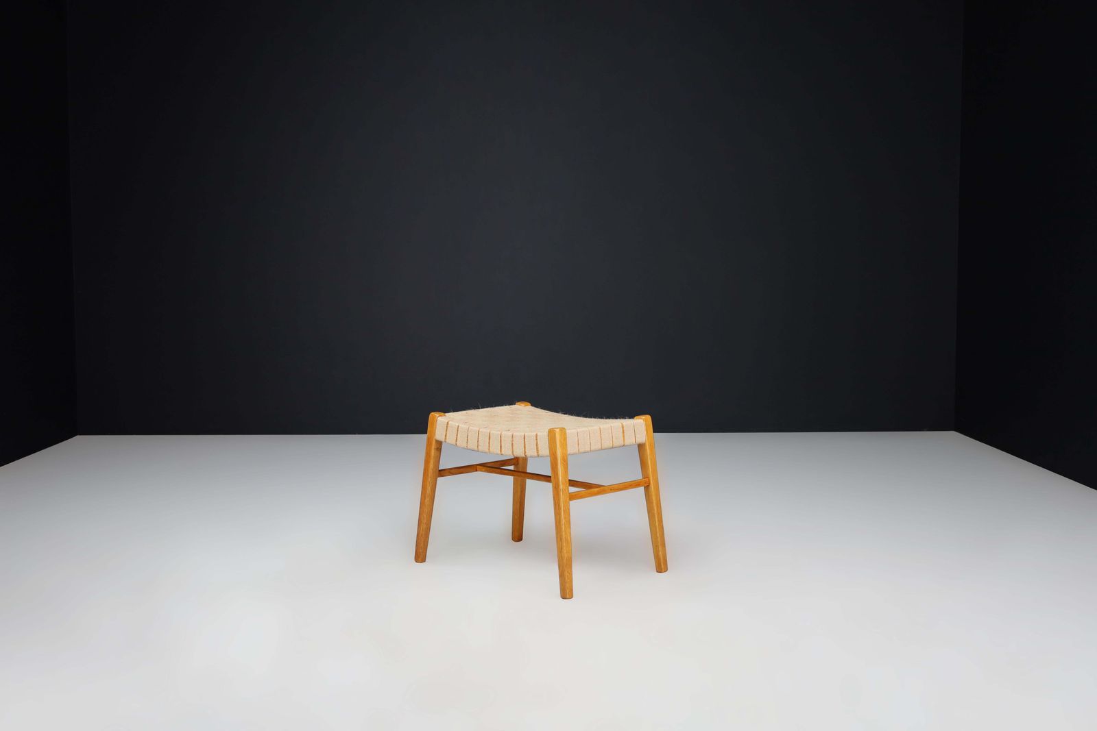 Mid Century Modern Oak And Canvas Stool By Jan Vaněk, Prague, 1940s photo 1266.0