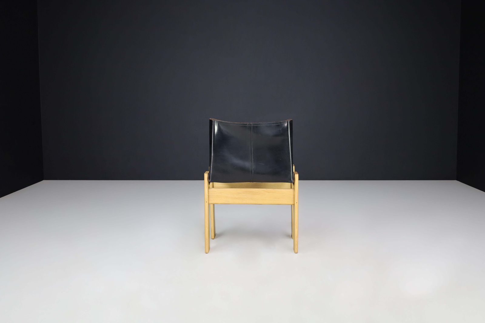11207.0 Afra & Tobia Scarpa Black Leather "Monk" Dining Room Chairs For Molteni Set Of 4 photo