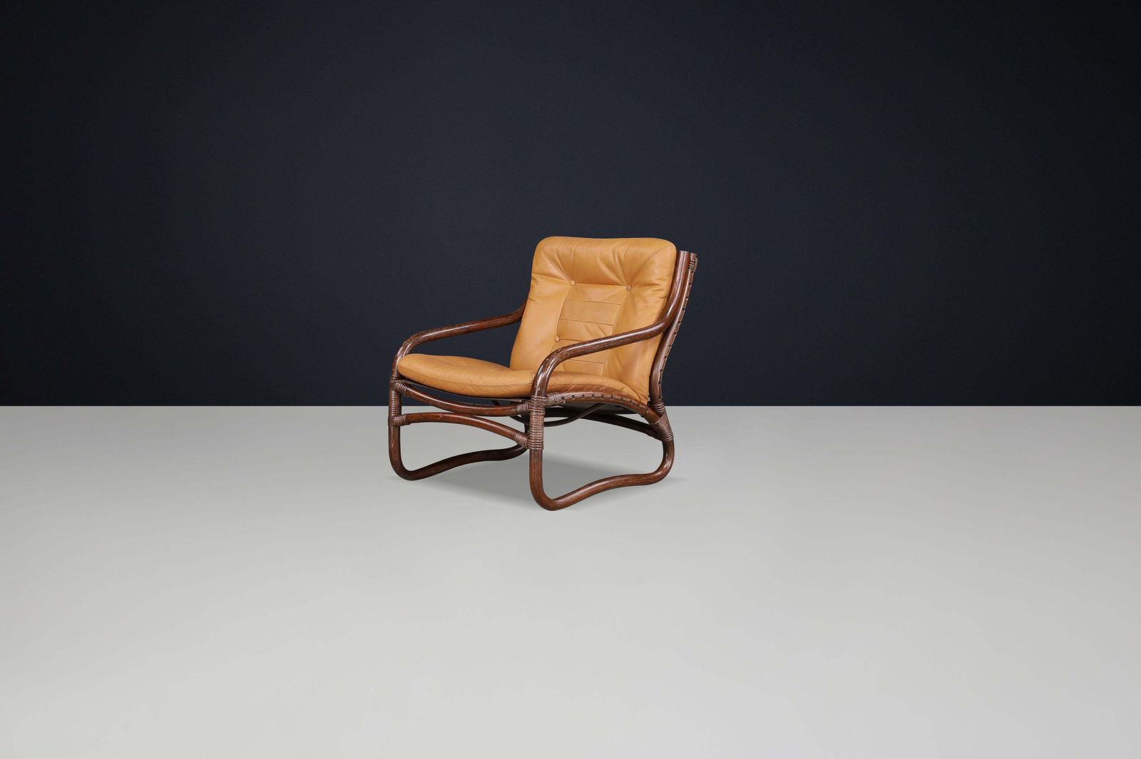 “Ecco” Easy Chair By Slettvoll In Cognac Leather And Rattan, Norway 1970s photo Furniture