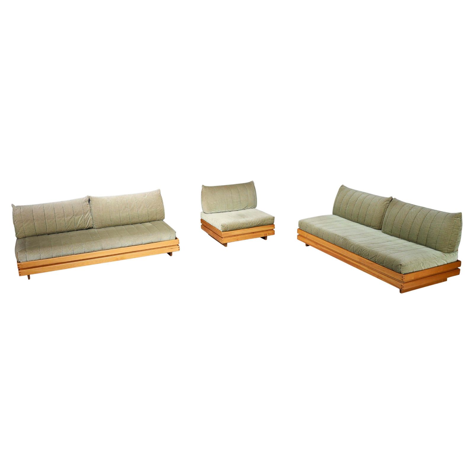 Maison Regain Elm Living Room Set Upholstered In Original Olive Green Fabric