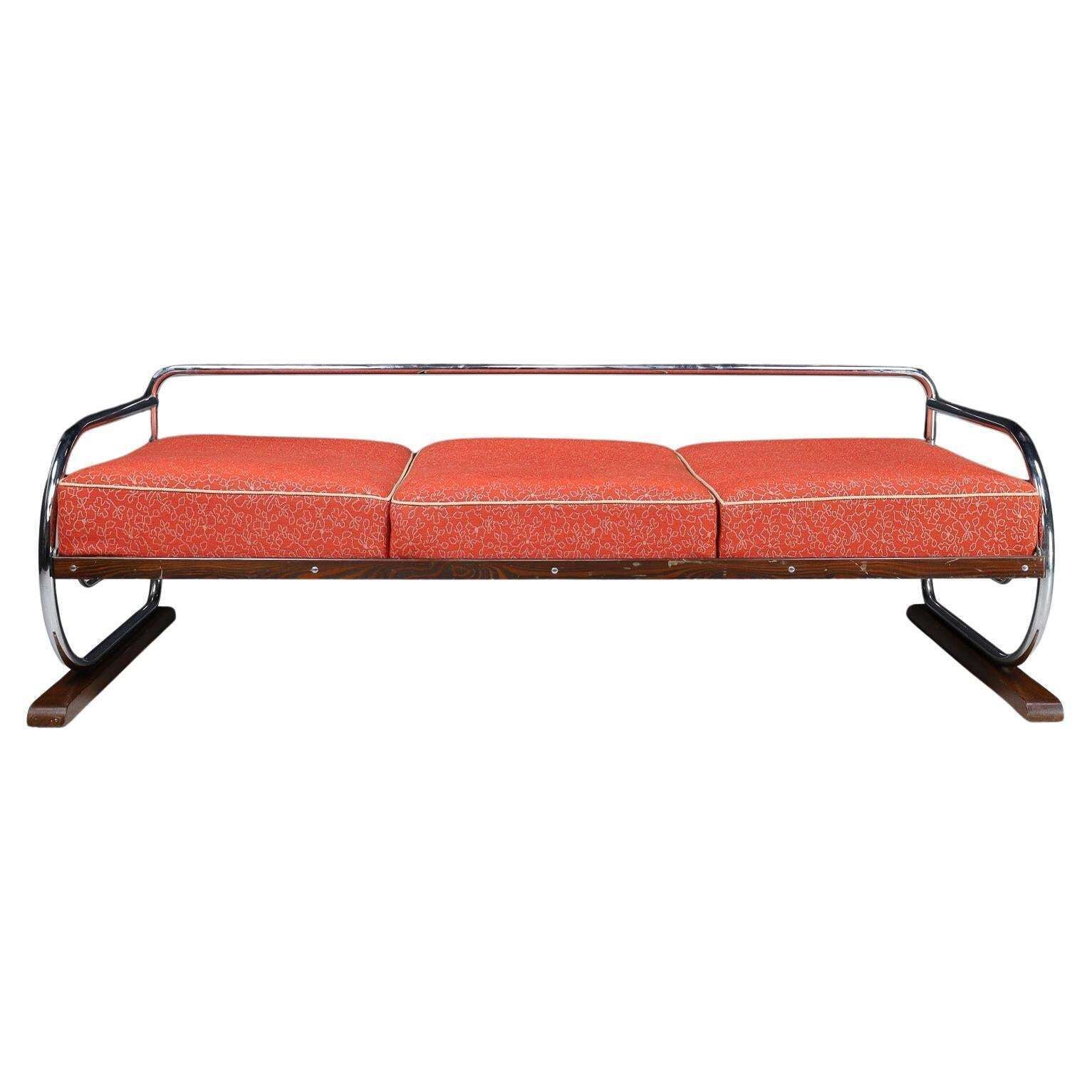 Bauhaus Chrome Sofa With Original Upholstery By Hynek Gottwald, Prague 1930s