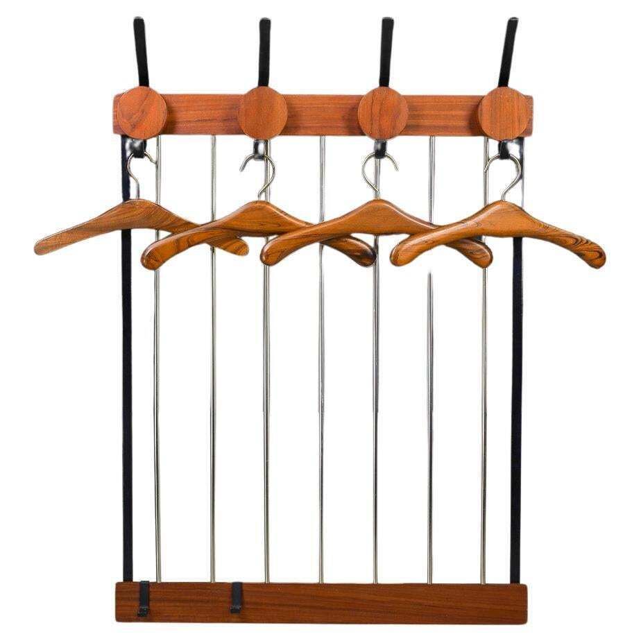 Mid Century Modern Coat Rack In Black Steel And Teak, Germany 1960s