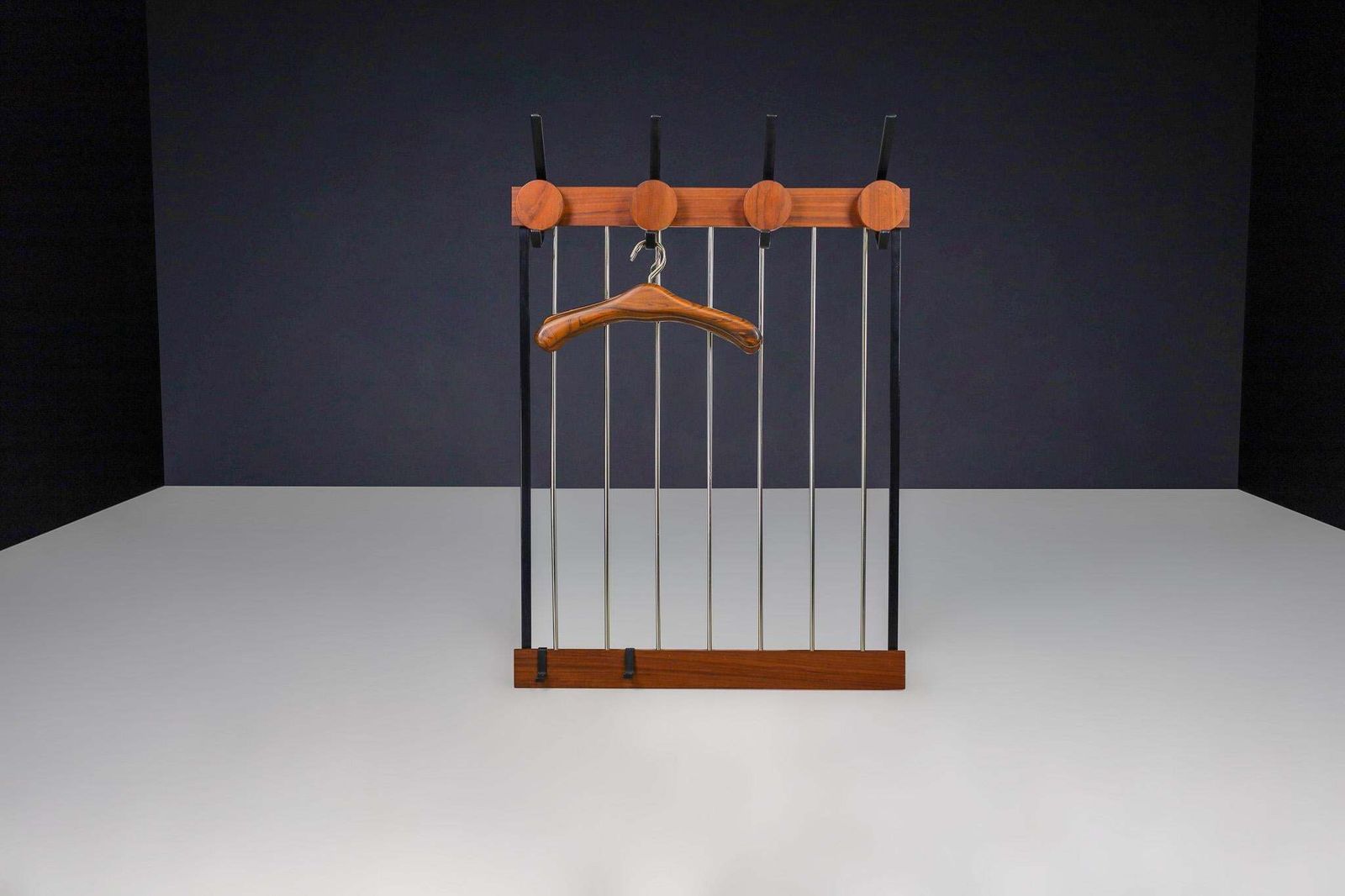 Mid Century Modern Coat Rack In Black Steel And Teak, Germany 1960s photo for sale