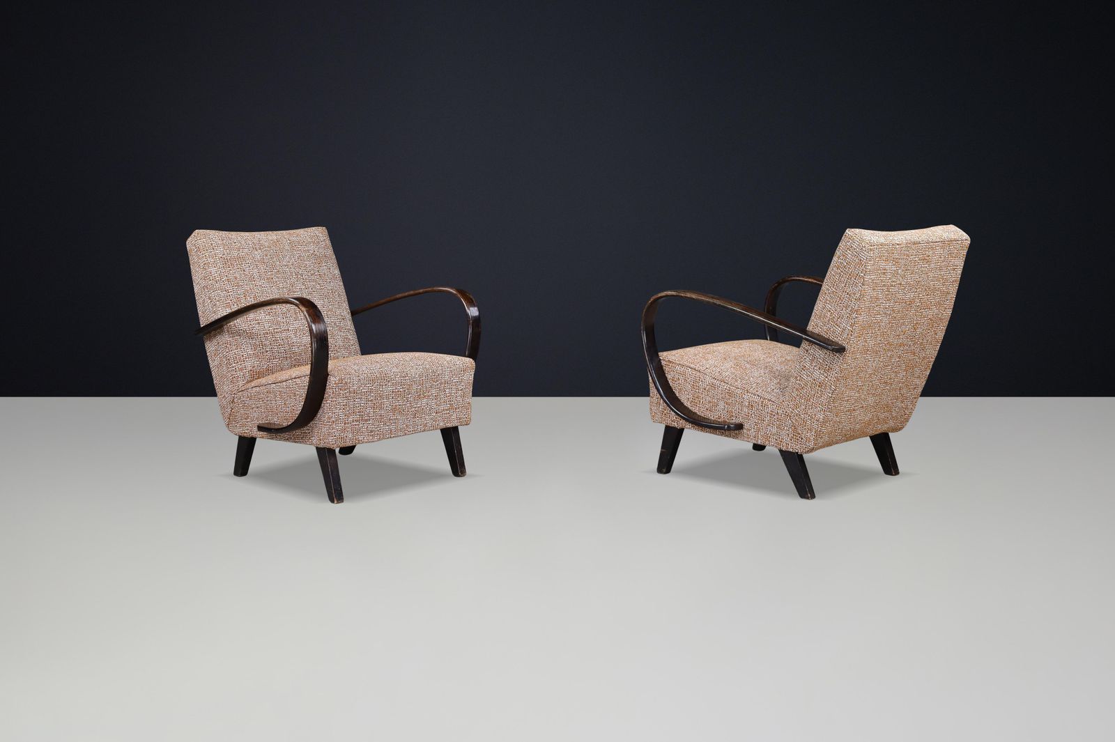 photo furniture Jindřich Halabala Re Upholstered Bentwood Lounge Chairs, 1940s Czech Republic