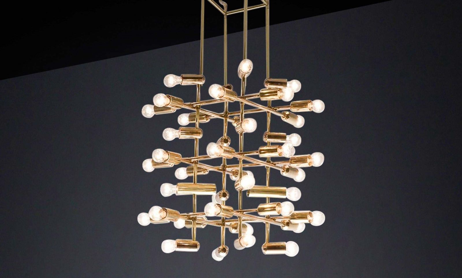 Xl Mid Century Brass Chandelier With 40 Lights, Switzerland 1960s. photo buy