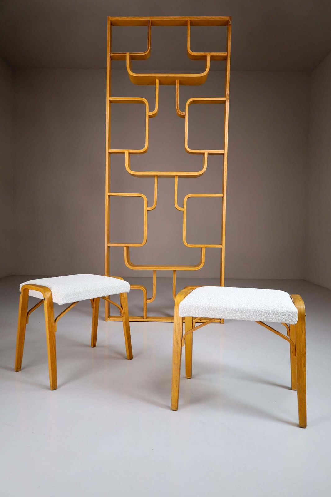 photo for sale Midcentury Bentwood Stools With New Bouclé Fabric By Ludvik Volak 1960s