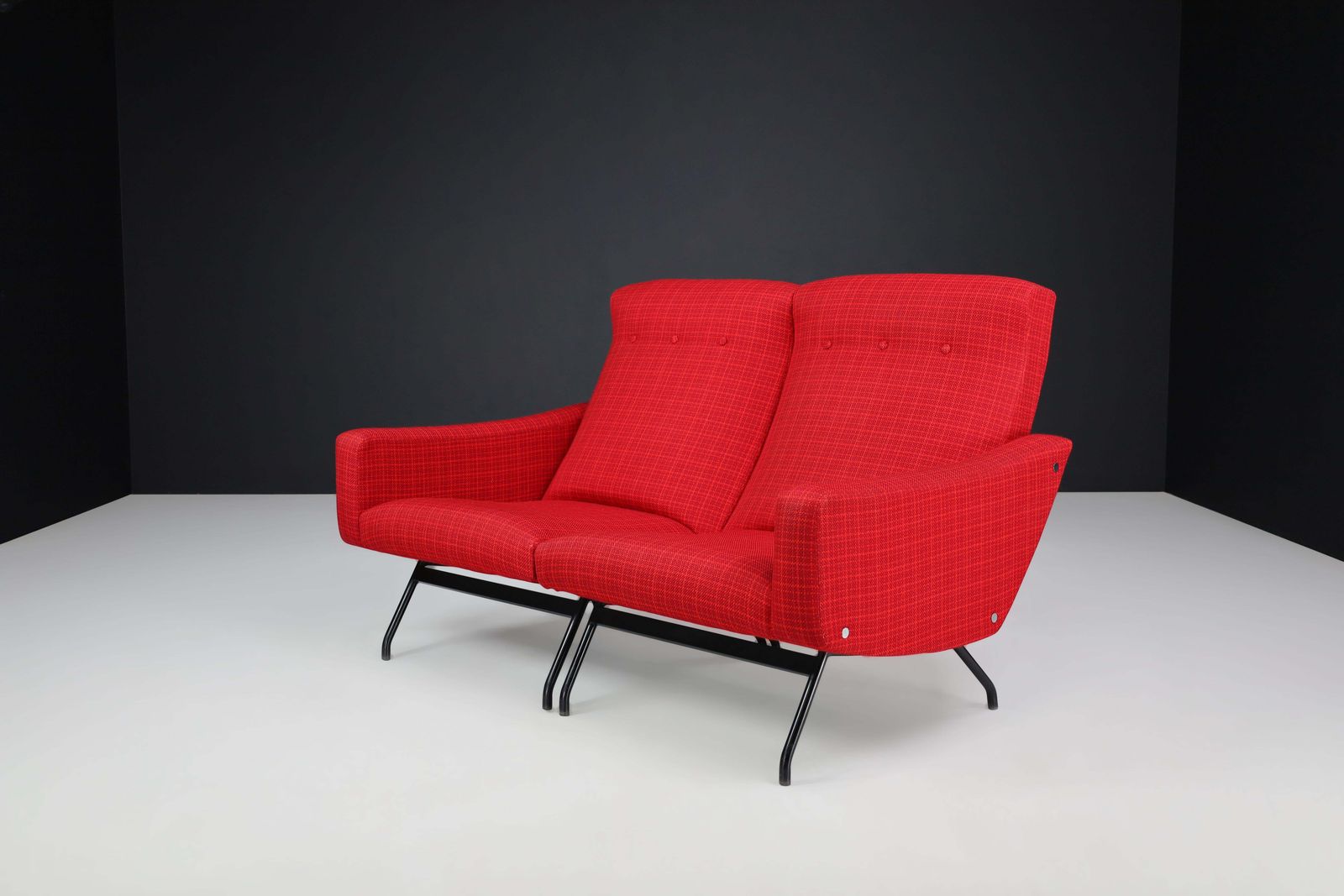 Joseph André Motte Sectional Sofa Two Seat Red Original Upholstery France, 1950 photo Furniture