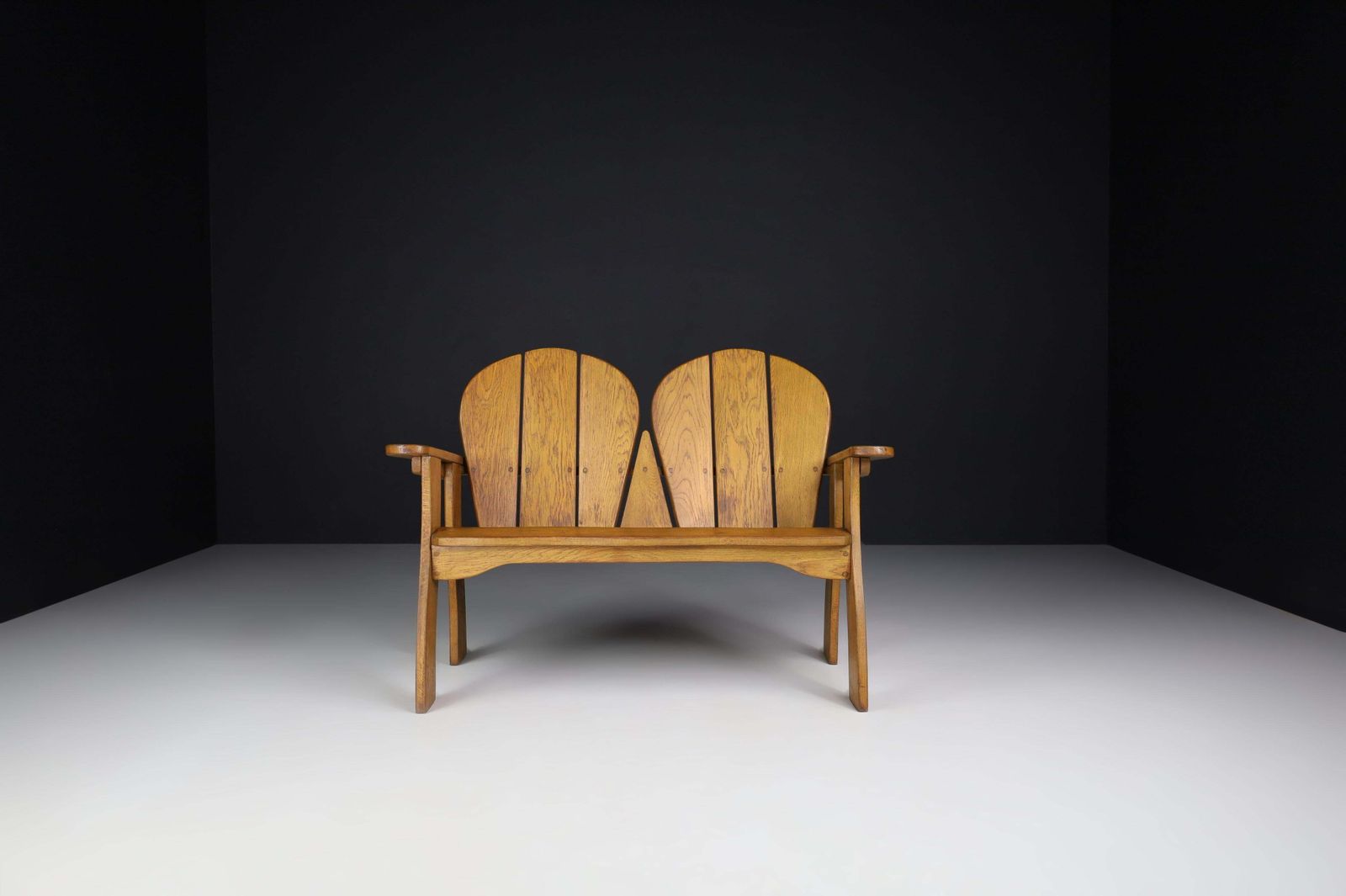Sculptural Bench In Oak, France, 1960s photo for sale