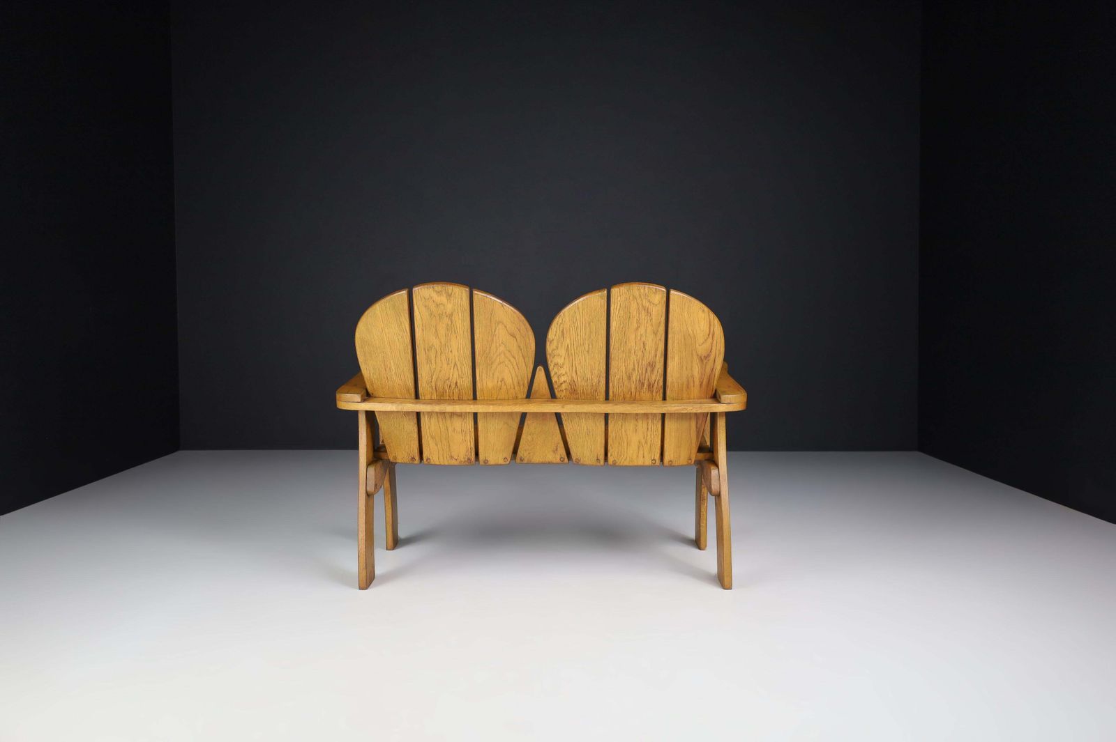 Sculptural Bench In Oak, France, 1960s photo vintage
