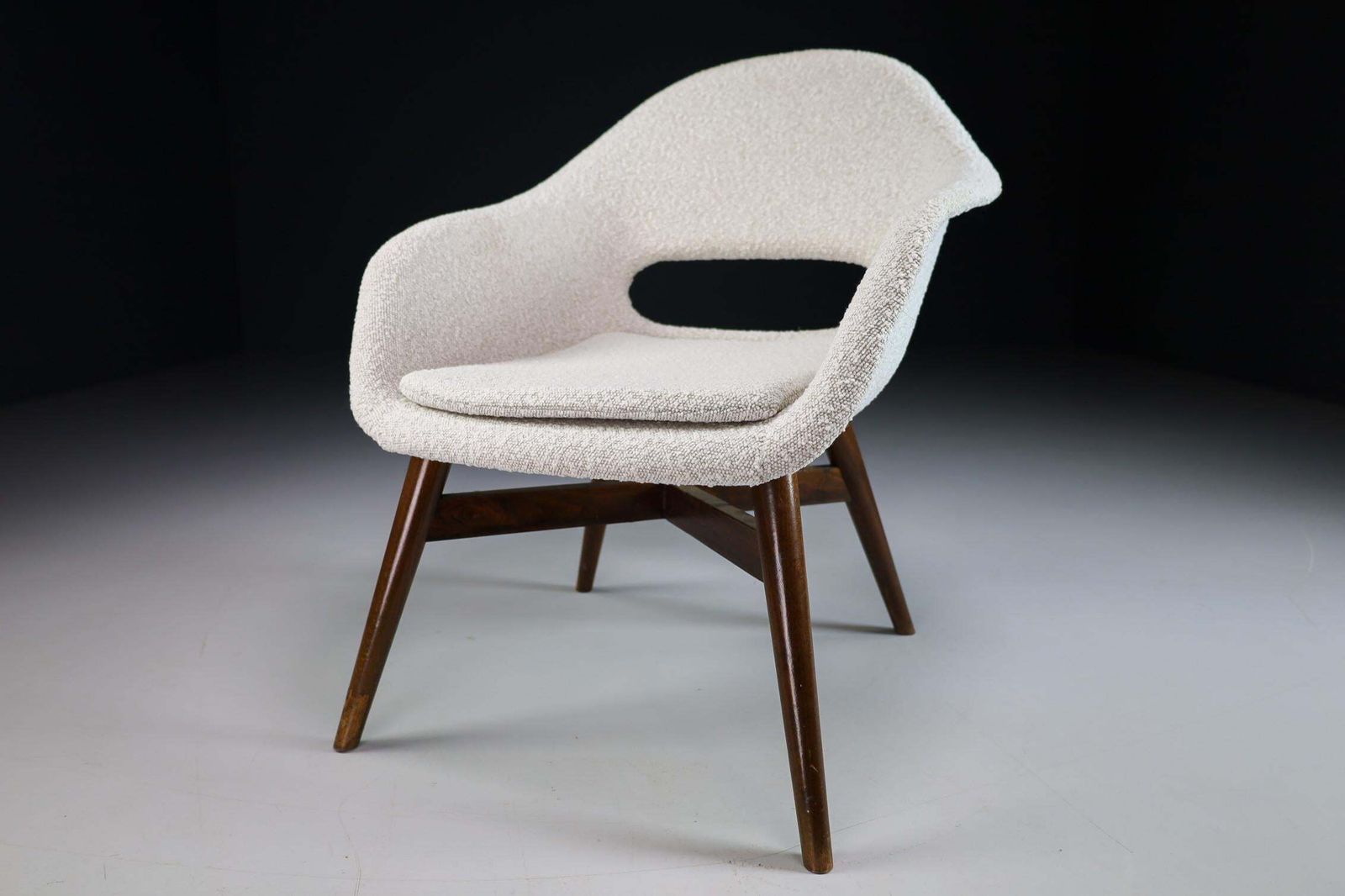 Miroslav Navratil Lounge Chair New Bouclé Upholstery, Praque 1960s photo furniture