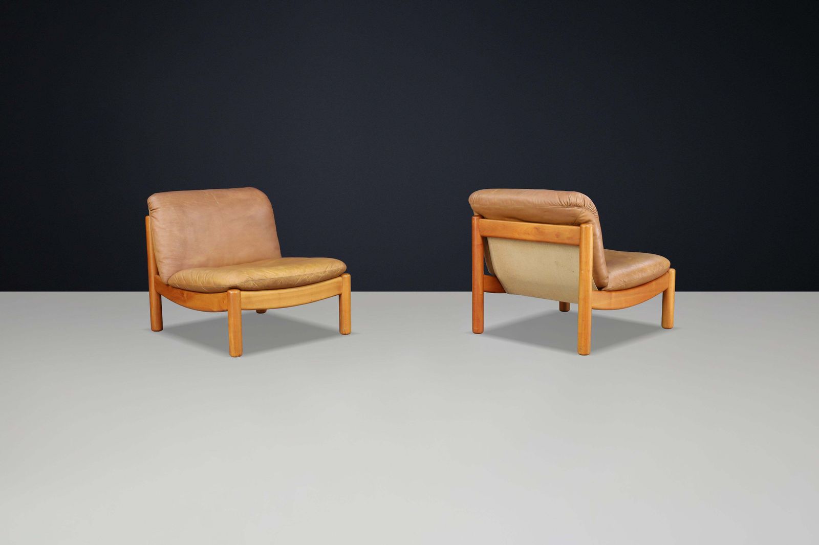 Mid Century Carl Straub Lounge Chairs In Patinated Leather, Germany, 1960s photo vinterior