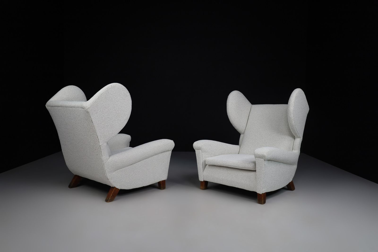 Large Monumental Midcentury Wingback Armchairs In Re Upholstered Bouclé Fabric photo buy