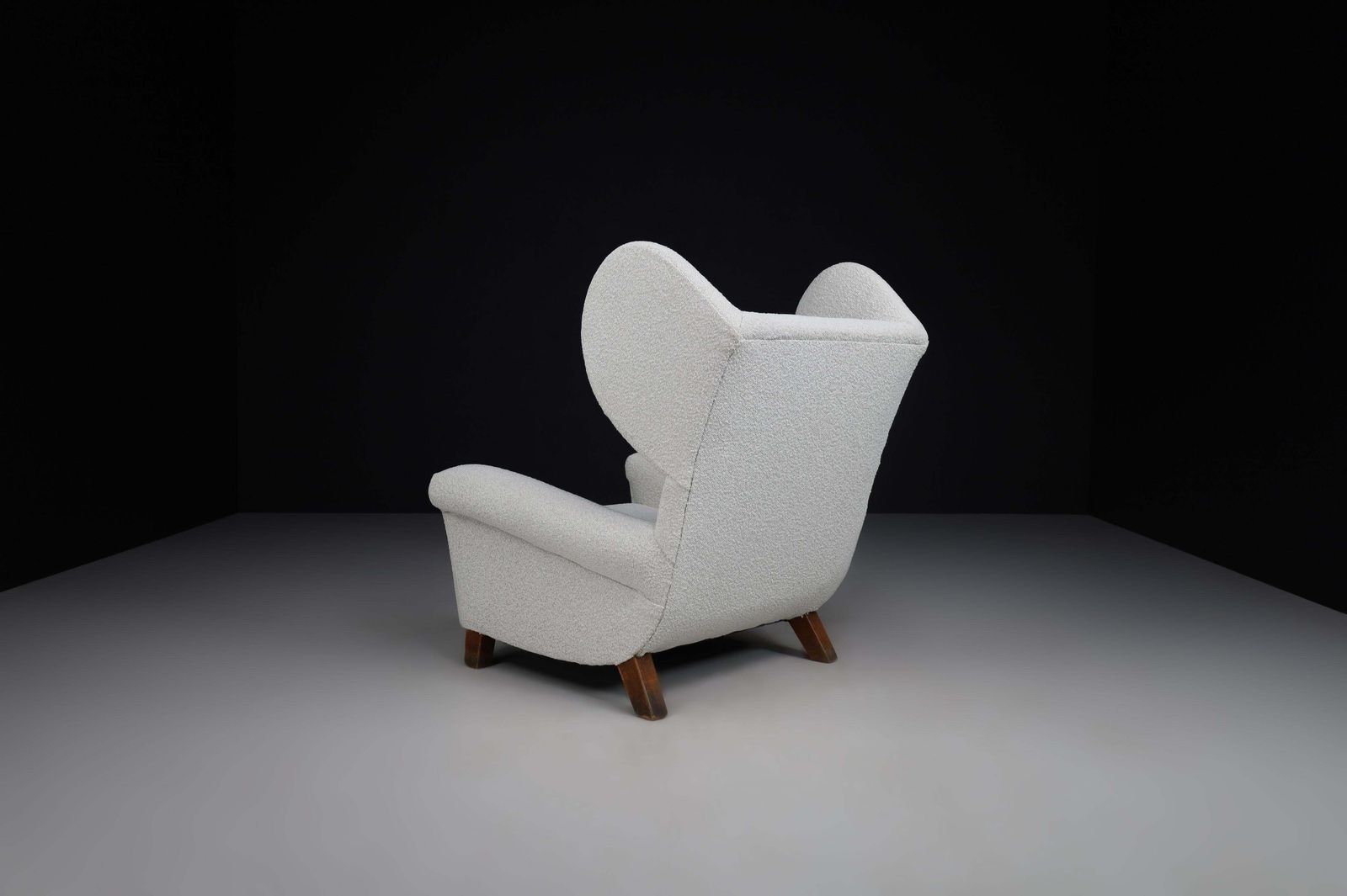 4433.0 Large Monumental Midcentury Wingback Armchairs In Re Upholstered Bouclé Fabric photo