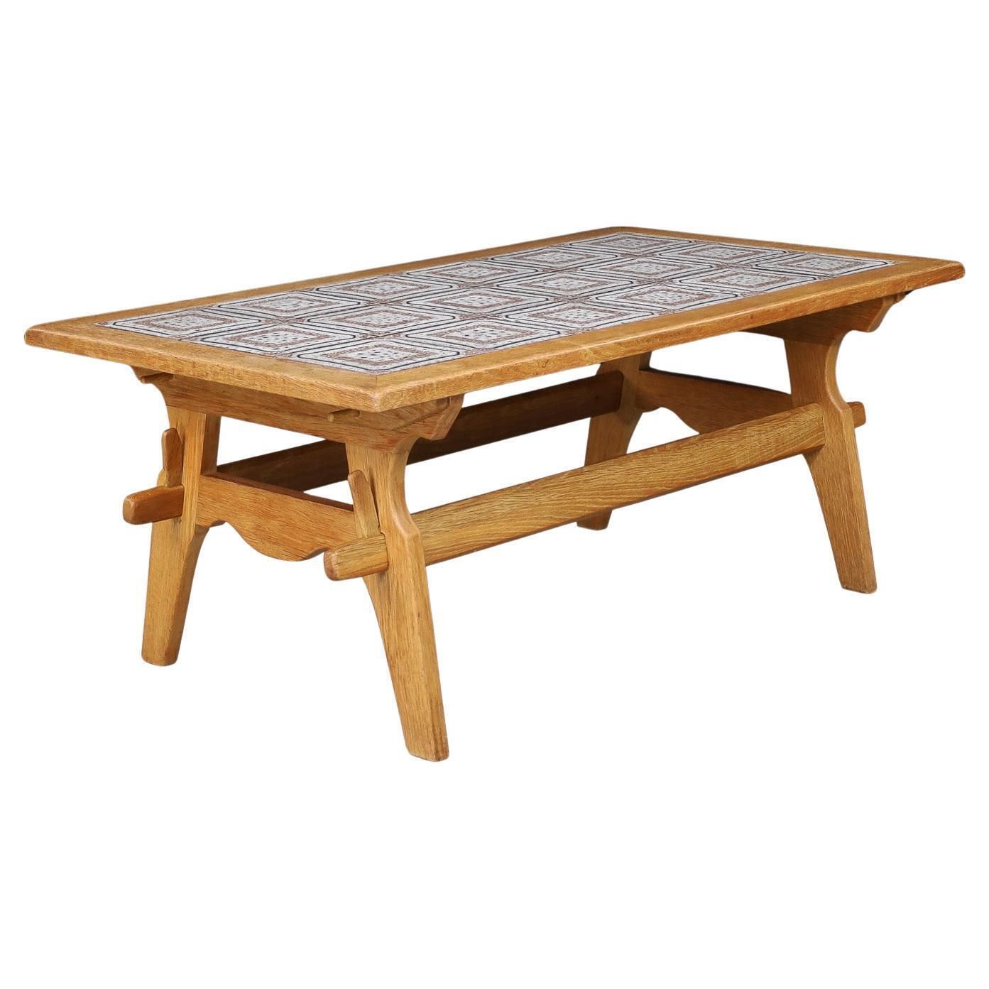 Scandinavian Modern Oak Coffee Table With Tiled Top, Denmark 1950s