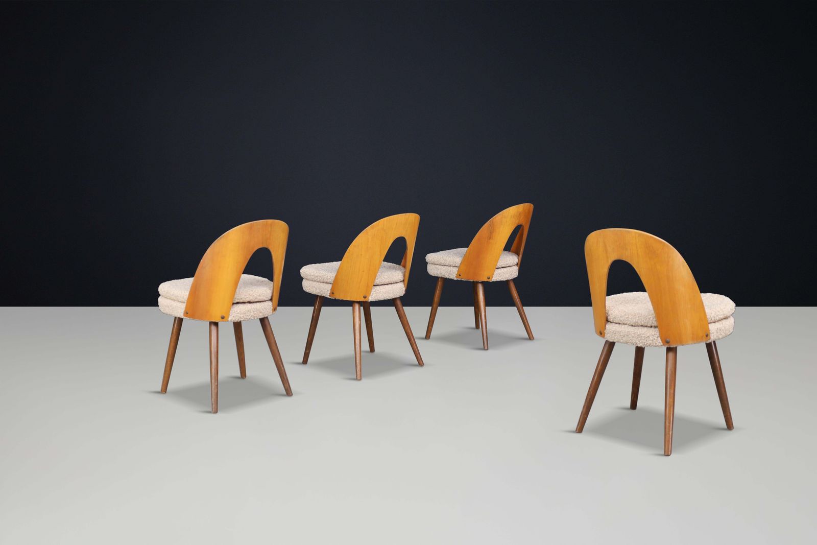 Antonin Suman For Tatra Dining Room Chairs In Walnut And Teddy Upholstery, 1960s photo buy