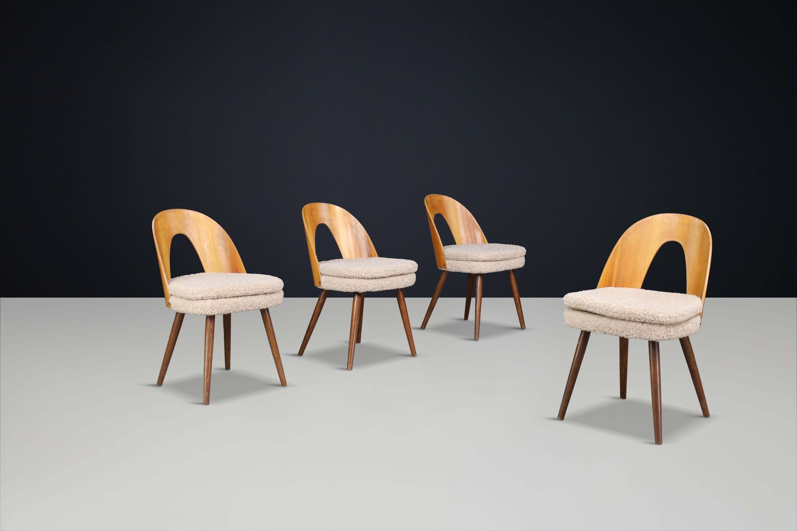 photo furniture Antonin Suman For Tatra Dining Room Chairs In Walnut And Teddy Upholstery, 1960s