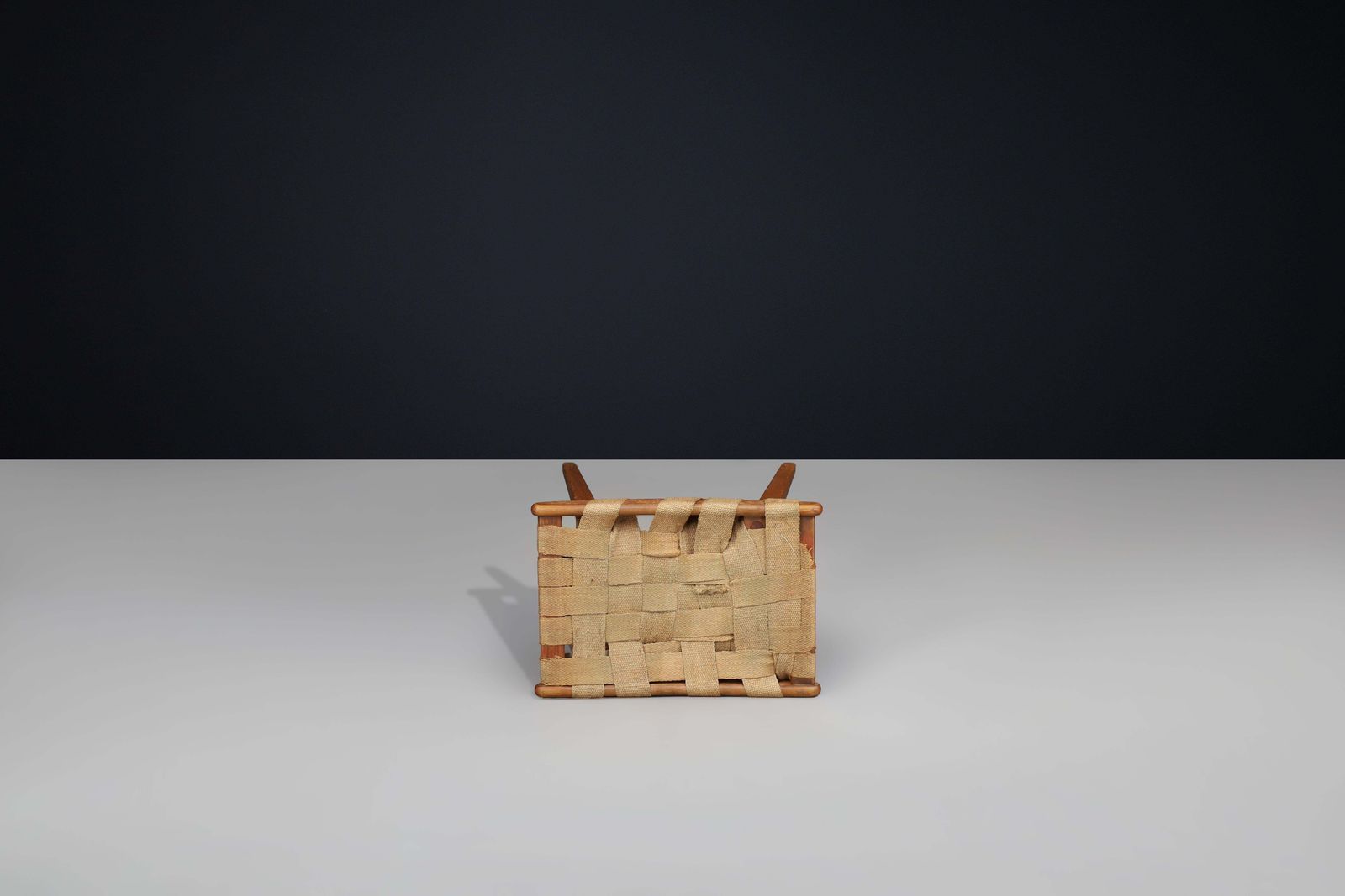 Mid Century Stool With Woven Jute Seat And Patinated Beech Wood Frame, France photo buy