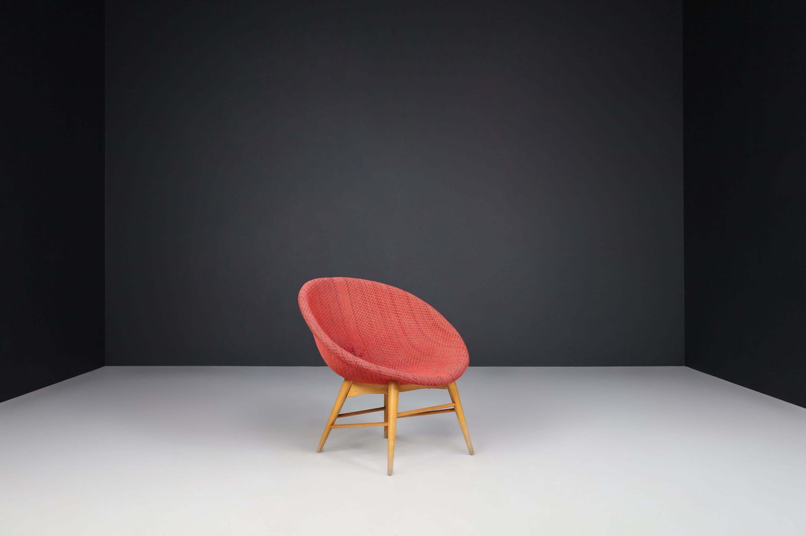 Miroslav Navratil Basket Chairs In Original Red Fabric, 1960 photo buy
