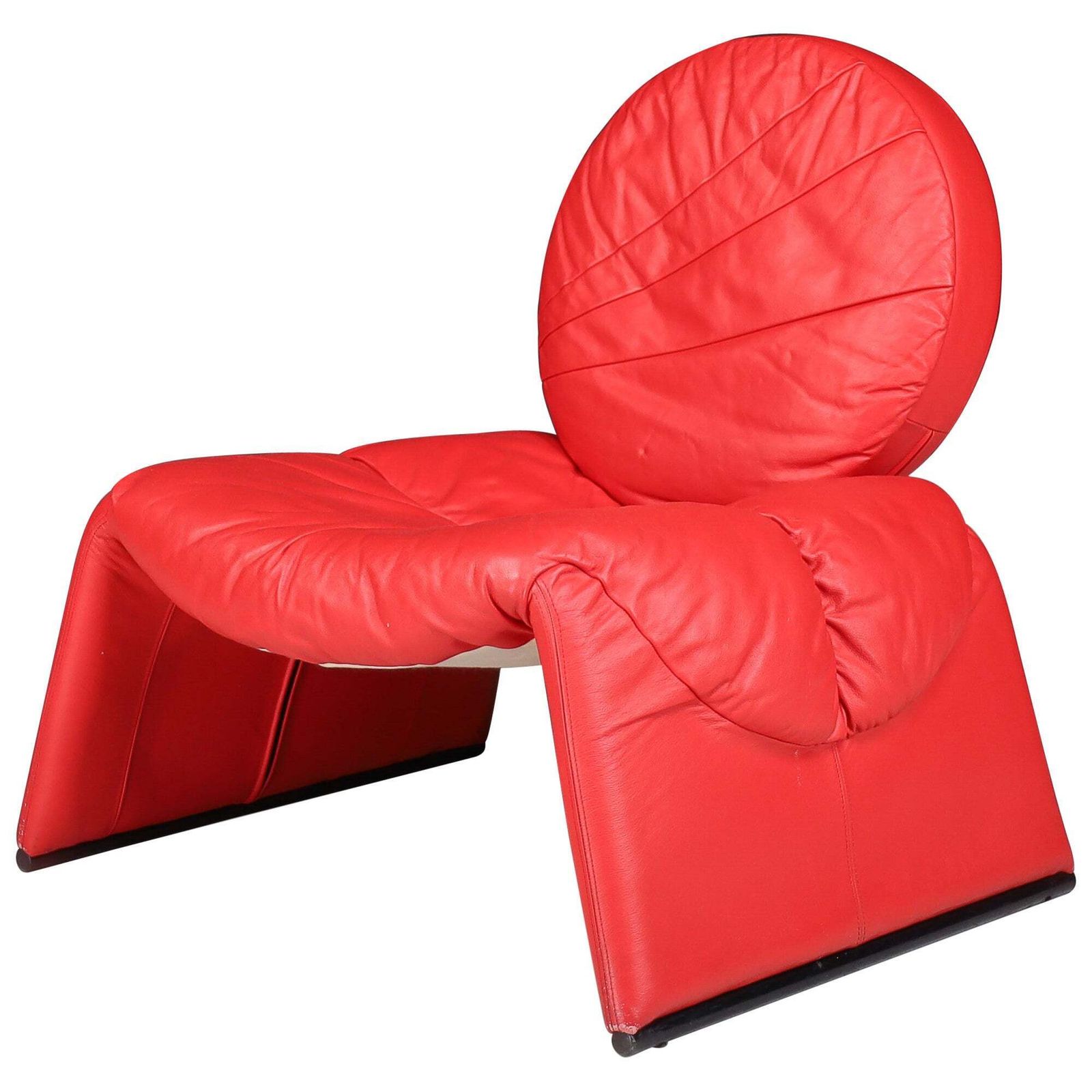 Vittorio Introini For Saporiti Italia Red Leather Lounge Chair, Italy, 1980s