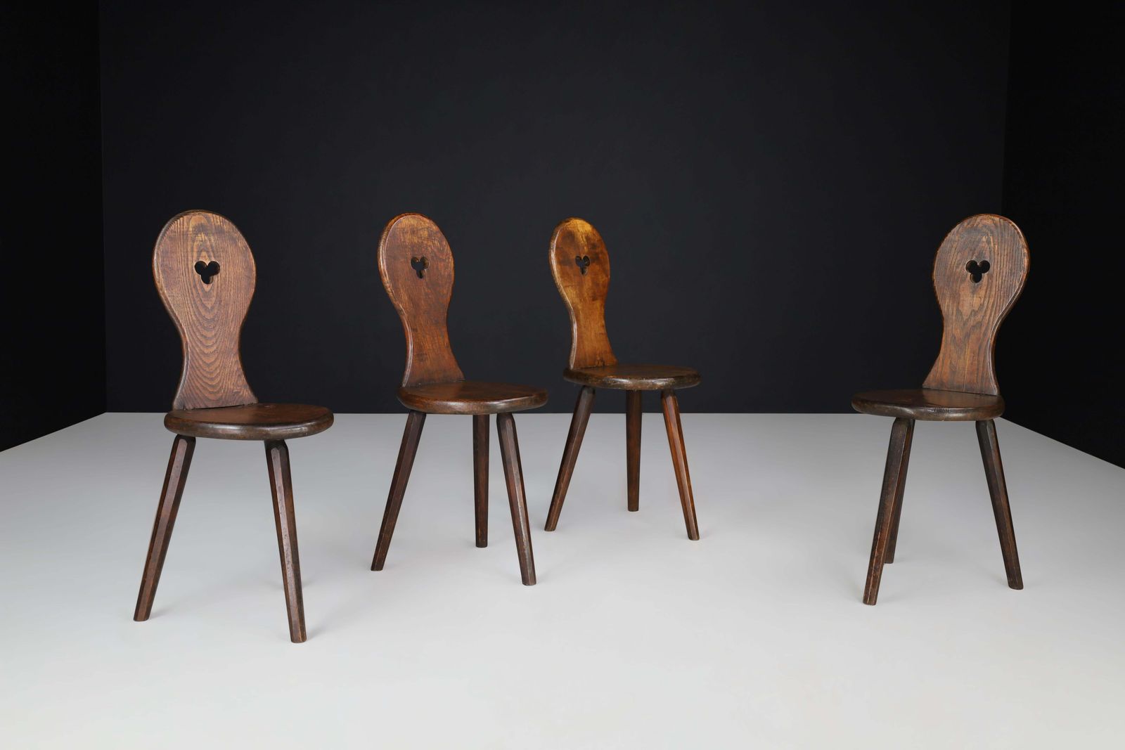 Set Of 4 French Oak Alpine Tripod Chairs, 1950s photo 2504.0