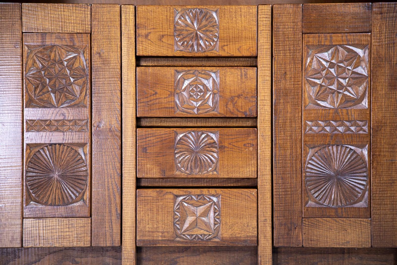 Hand Crafted Brutalist Giuseppe Rivadossi Glazed Cabinet In Oak Italy, The 1970s photo vintage