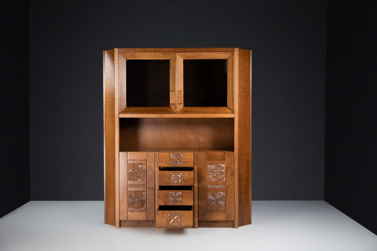 photo for sale Hand Crafted Brutalist Giuseppe Rivadossi Glazed Cabinet In Oak Italy, The 1970s