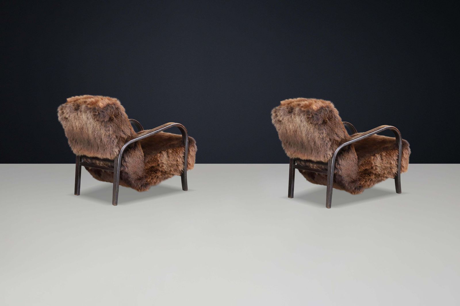 1940s Kozelka & Kropacek Armchairs In Texel Sheepskin & Patinated Bentwood photo buy