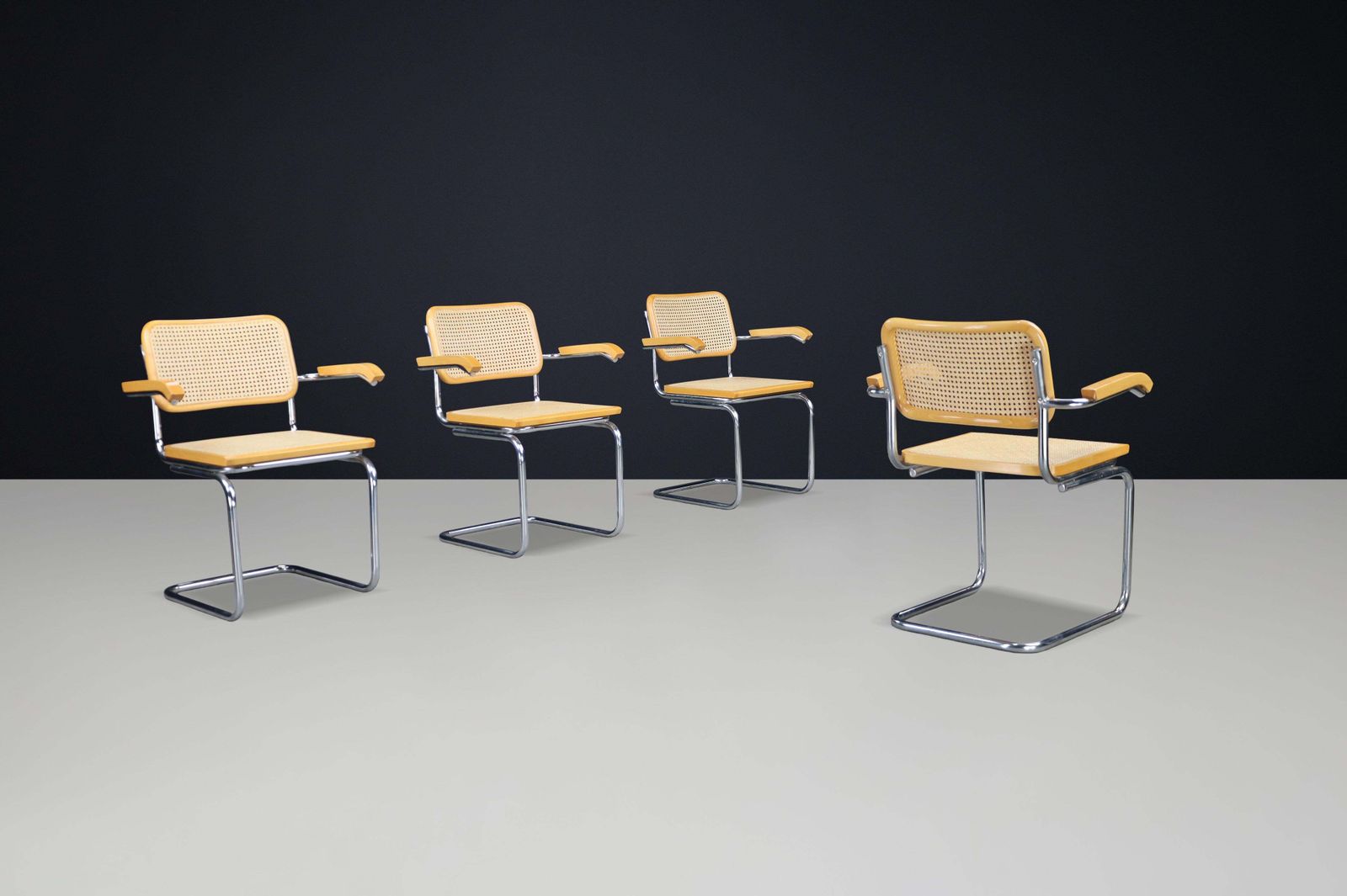 Set Of Four Marcel Breuer B32 Cesca Arm Chairs, Italy, 1970s photo for sale