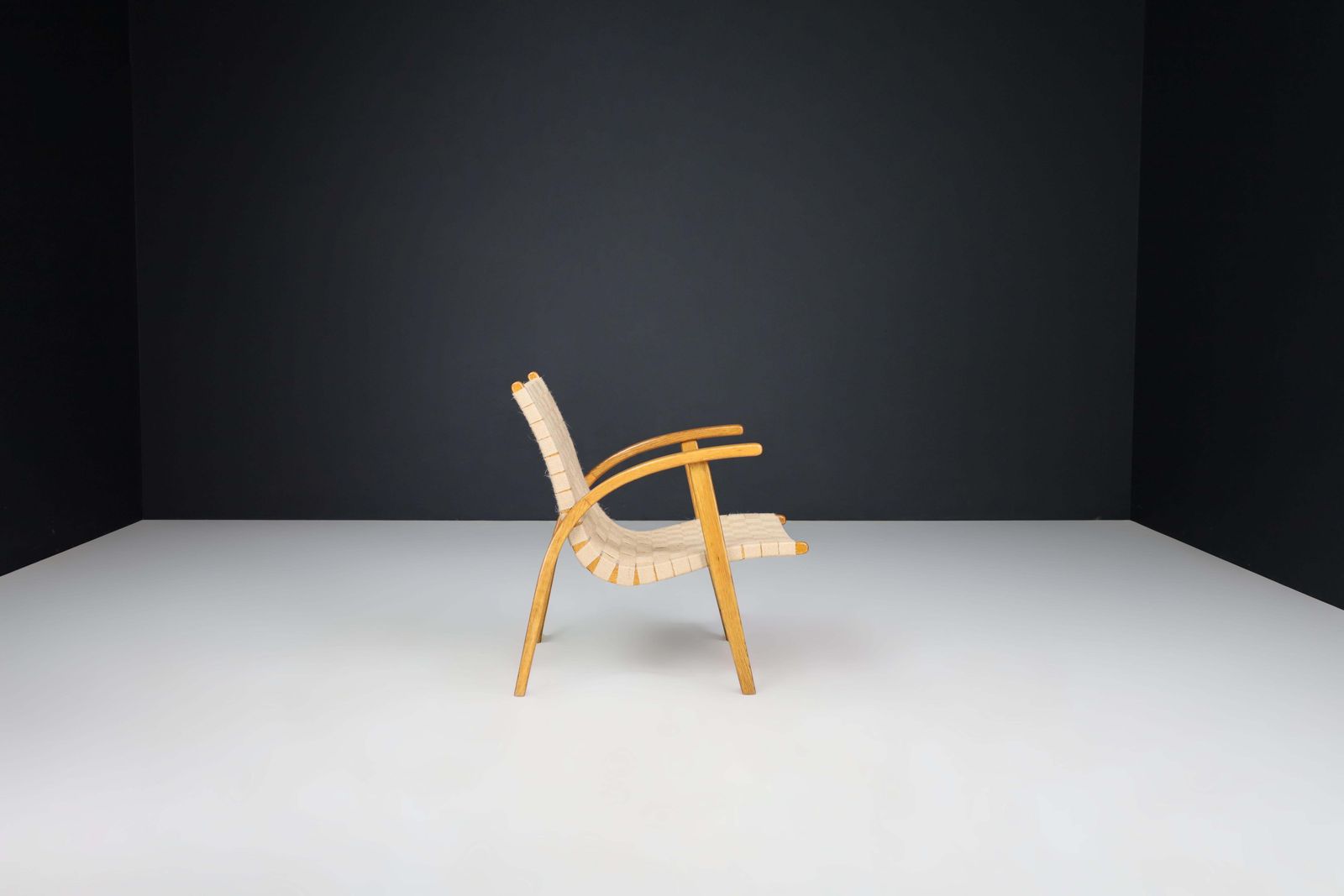 Jan Vanek Easy Chair In Oak Bentwood And Canvas, Praque, The 1930s photo Furniture