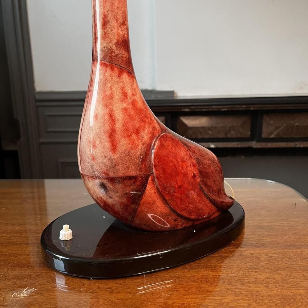 Oiseau Floor Lamp In Lacquered Red Goatskin Parchment From Aldo Tura, Italy, 1950s photo 2713.0