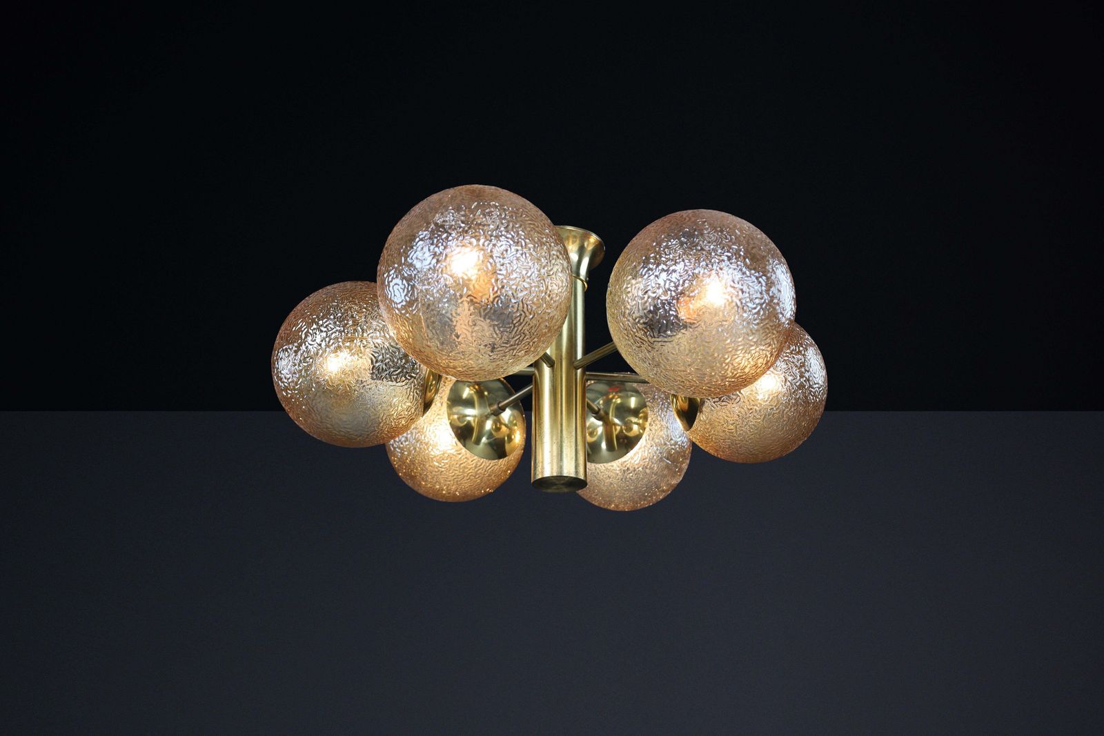 Patinated Brass Sputnik Chandelier With Six Gold Colored Globes, Germany 1960s photo vintage