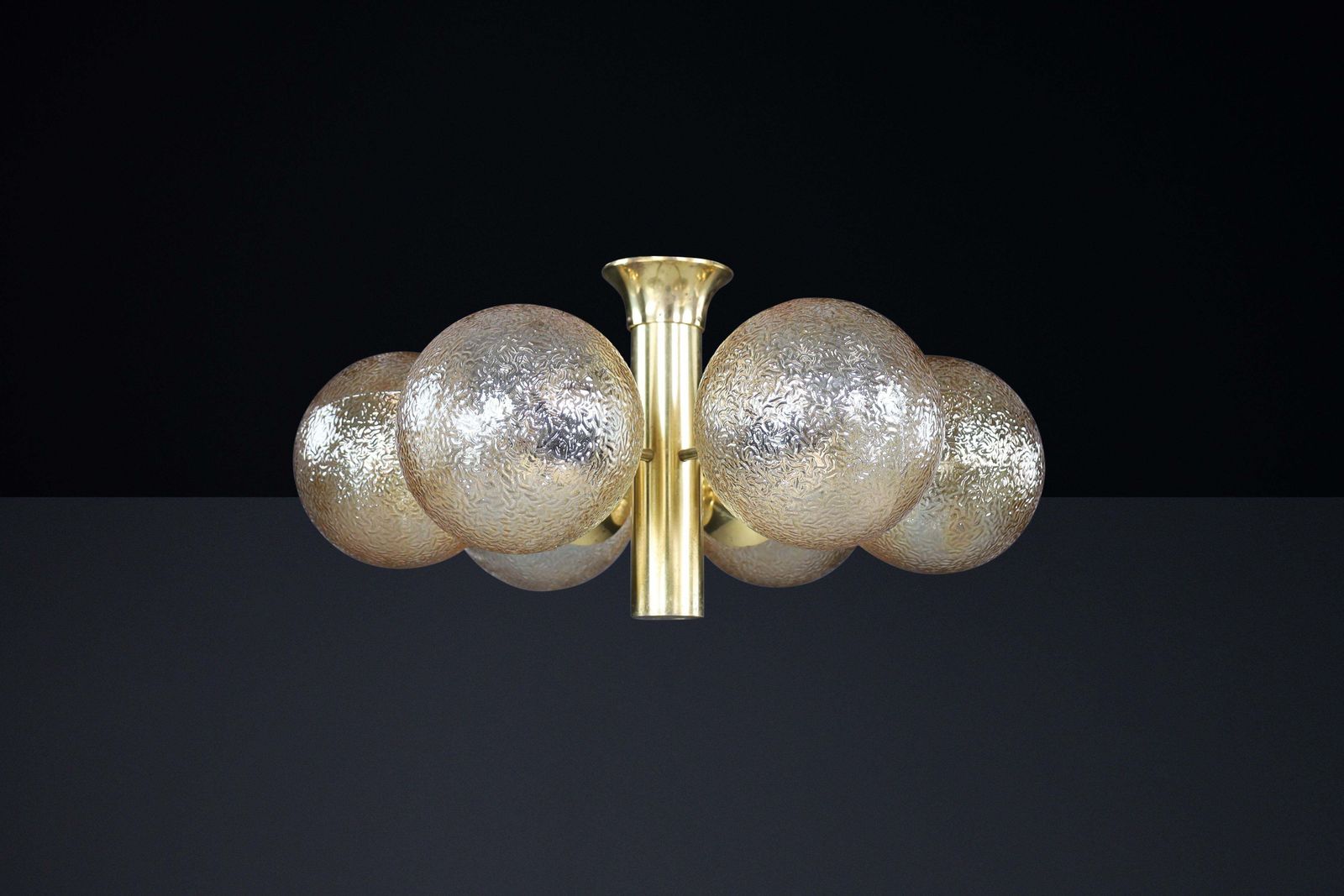1465.0 Patinated Brass Sputnik Chandelier With Six Gold Colored Globes, Germany 1960s photo