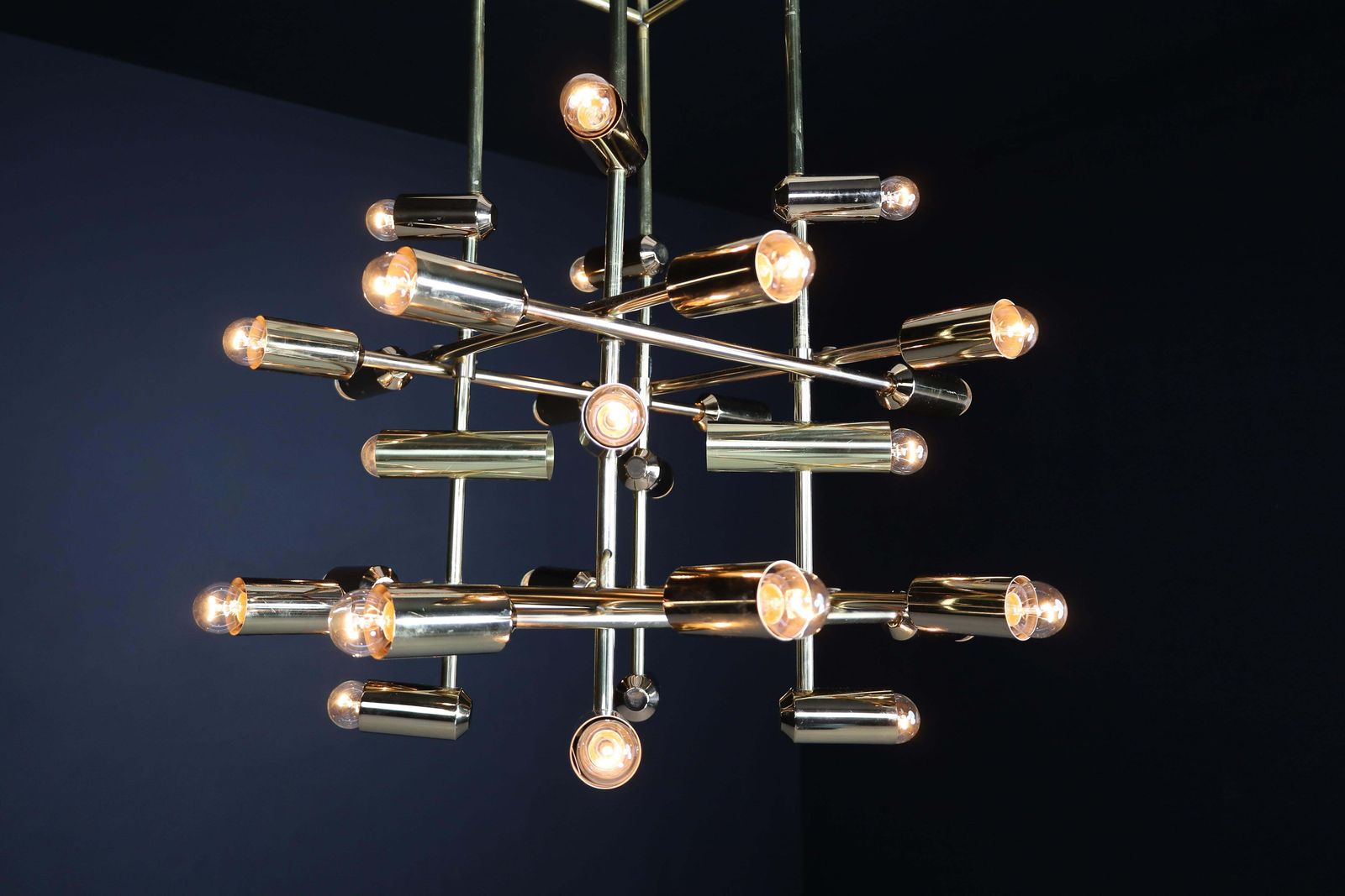 Mid Century Brass Chandelier Wit 28 Lights, Switzerland 1960s. photo for sale