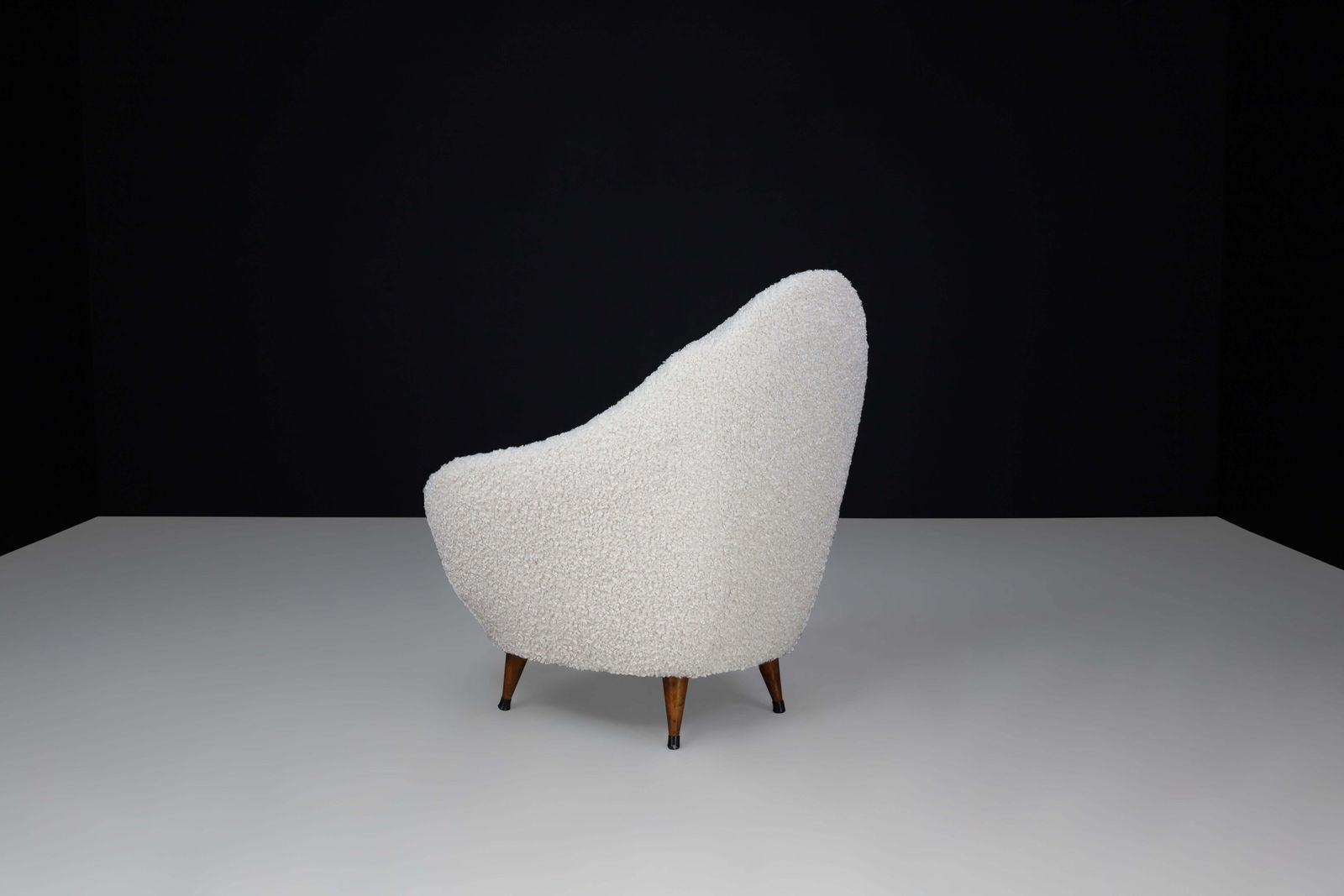 photo furniture Federico Munari Lounge Chairs With Conical Feet And Teddy Upholstery, Italy 1940
