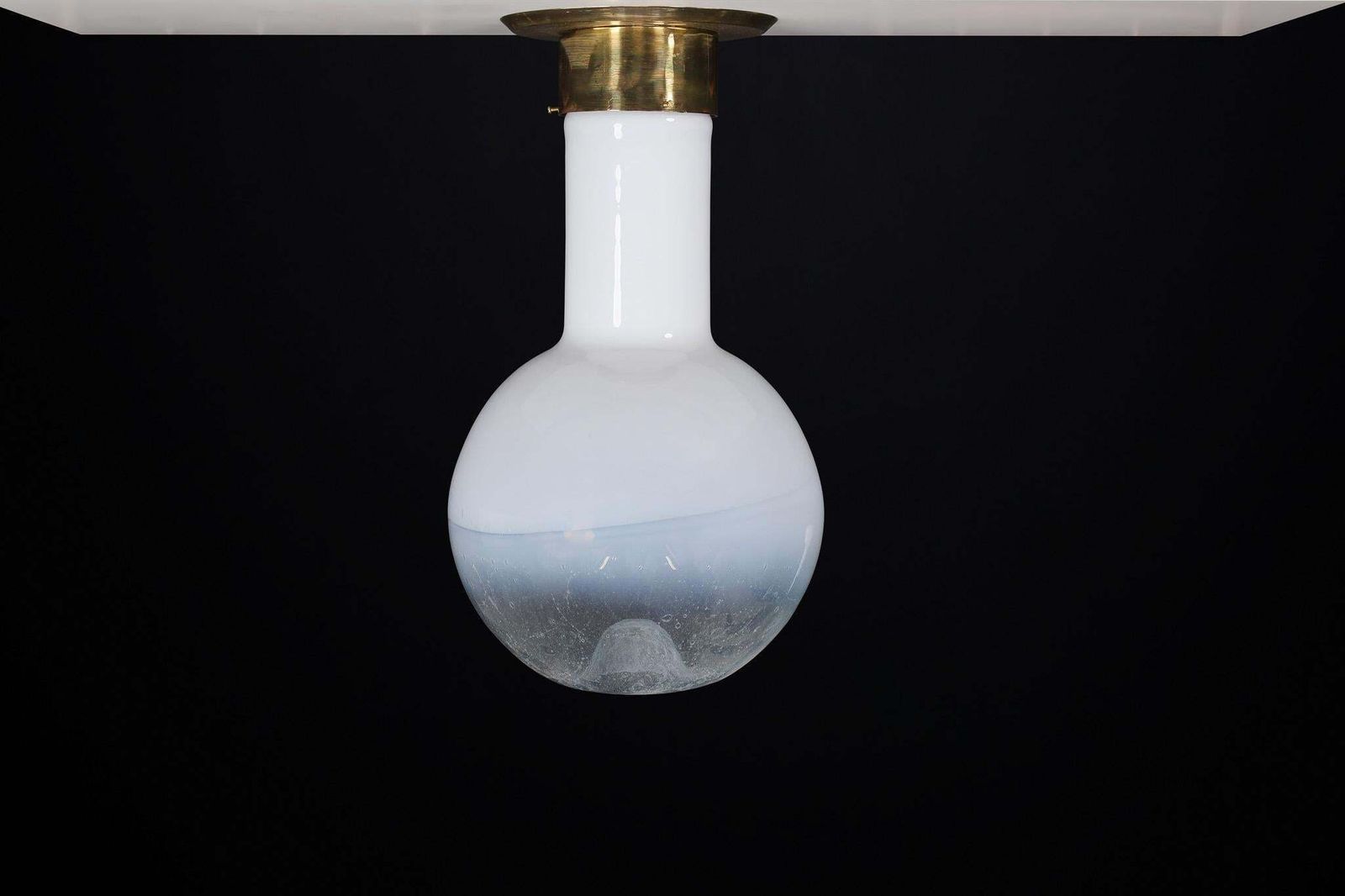 Mid Century Modern Blown Opaline Glass And Brass Chandelier, Italy 1970s photo furniture