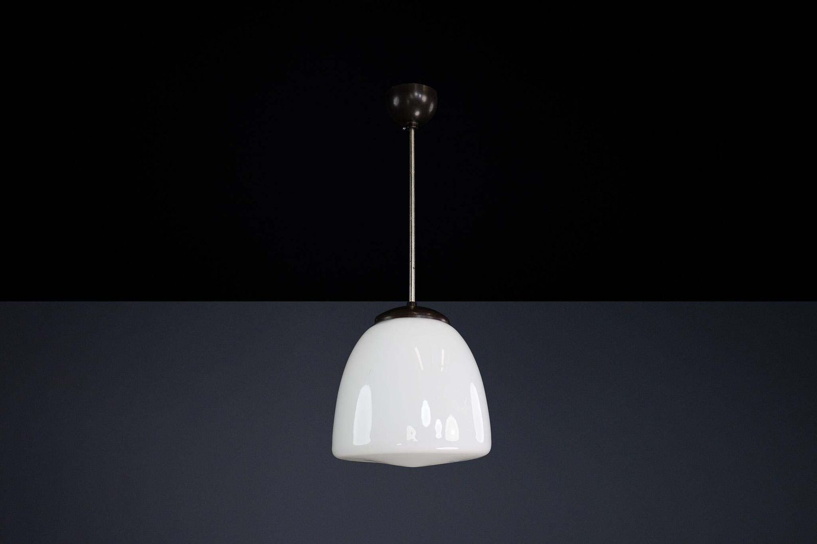 Bauhaus Opaline & Bakelite Pendant Lamp, Czech Republic 1950s photo Lighting