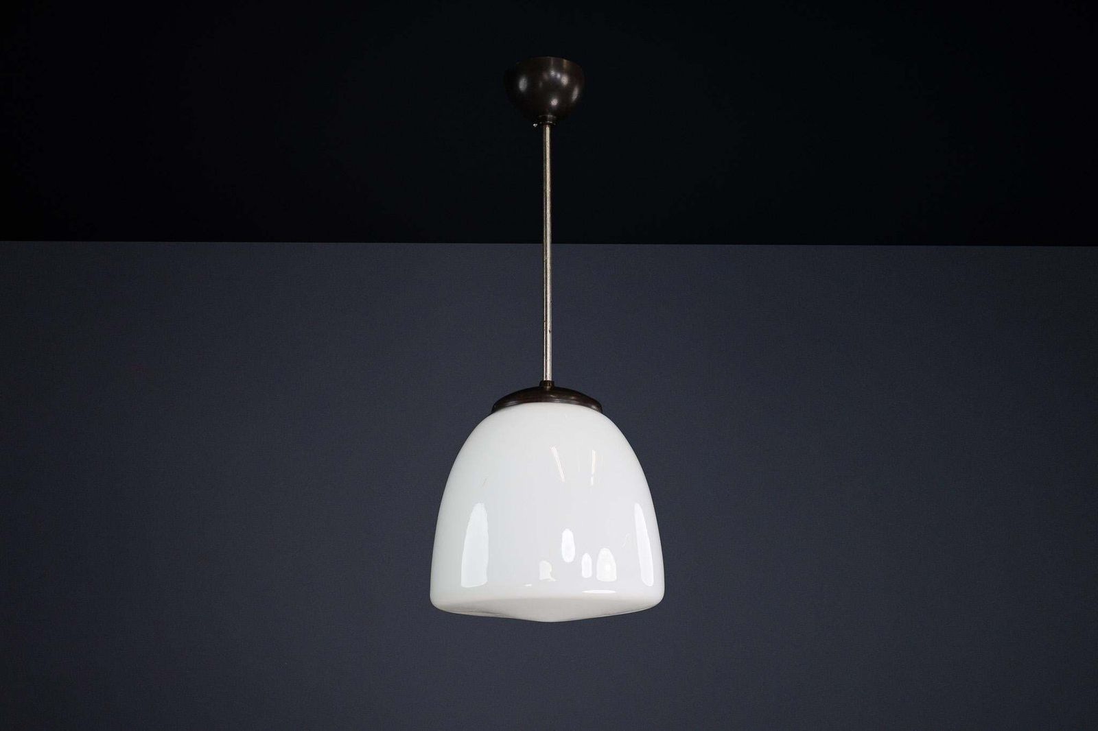 Bauhaus Opaline & Bakelite Pendant Lamp, Czech Republic 1950s photo buy