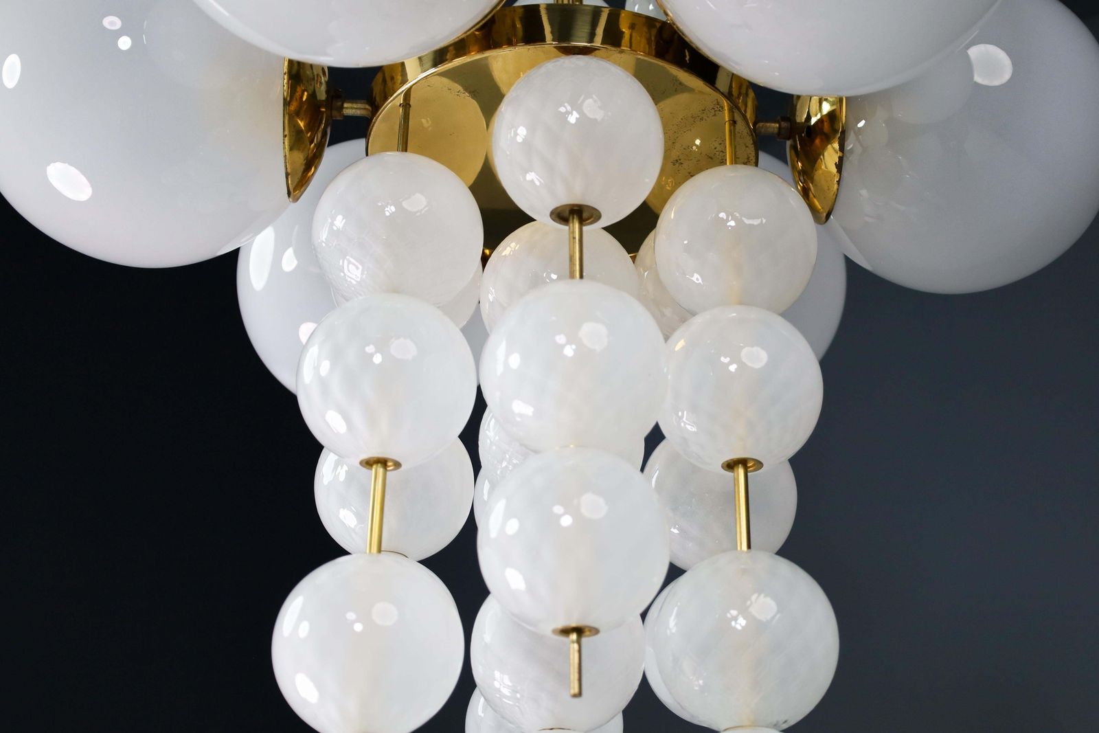 Xl Hotel Chandelier With Brass Fixture And Hand Blowed Frosted Glass Globes photo for sale