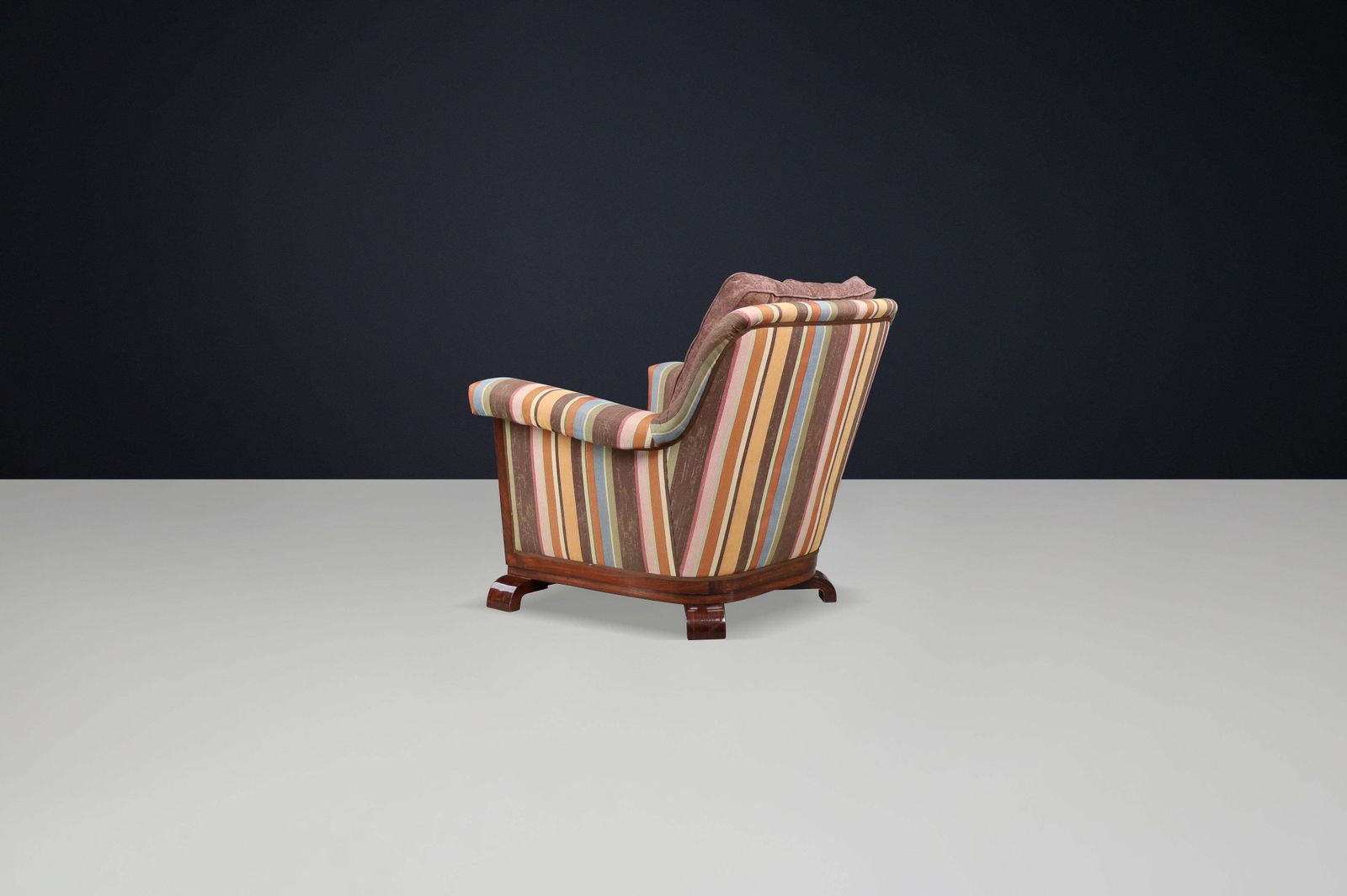Large Art Deco Armchair In Reupholstered Fabric And Walnut, Prague, 1930s photo Furniture